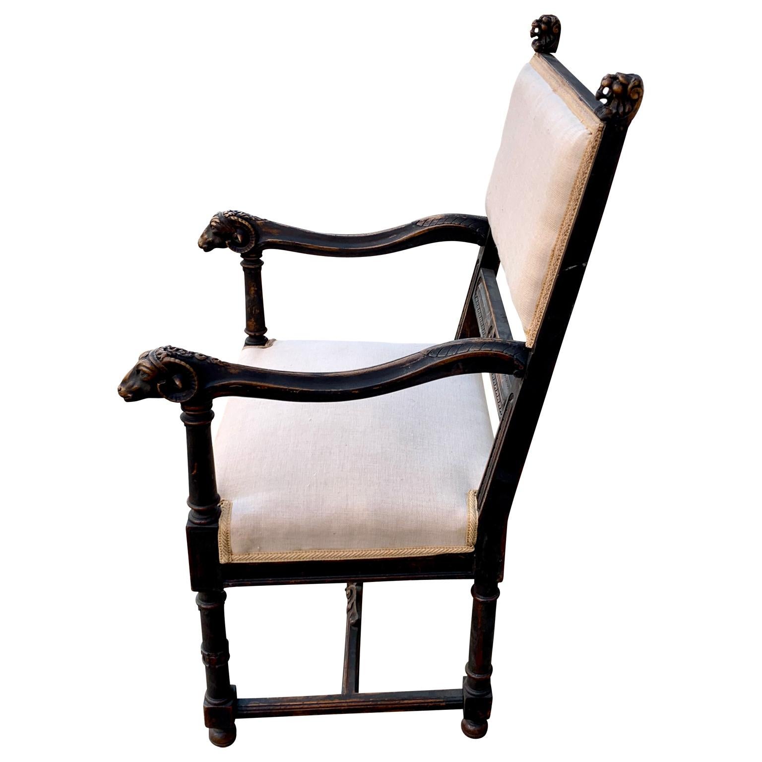 Carved 19th Black Painted Century French Armchair For Sale