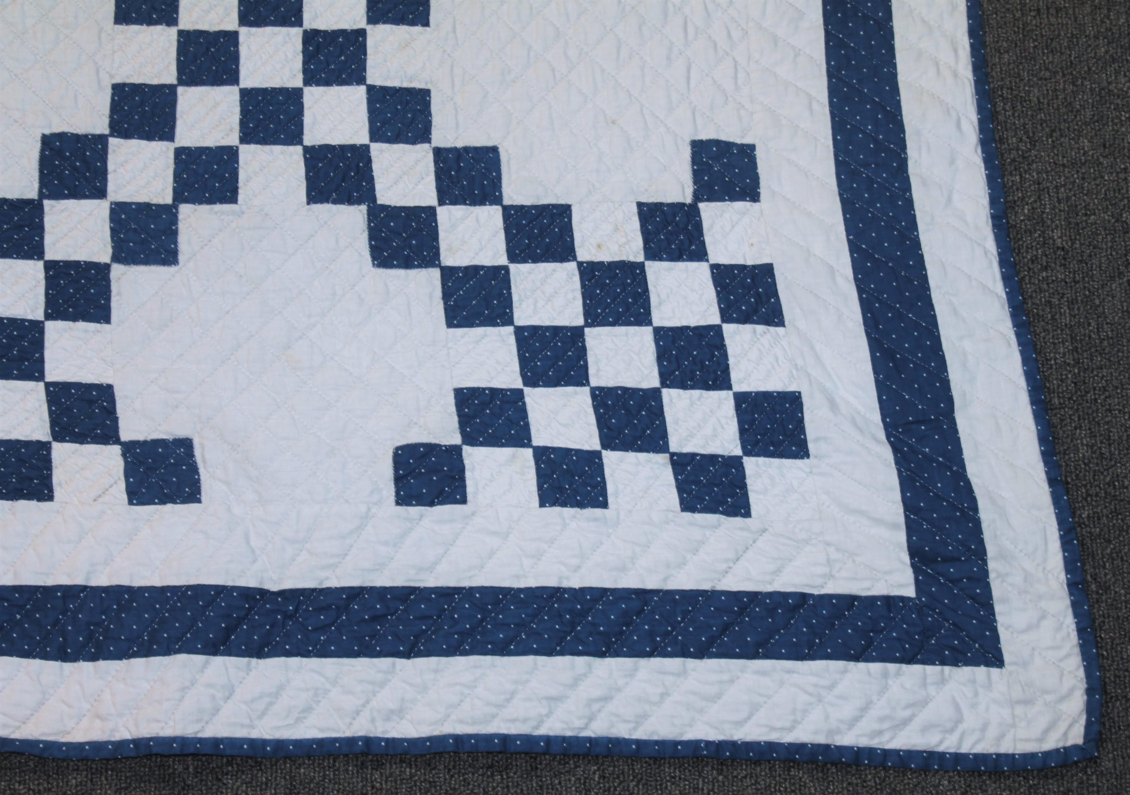 North American 19Th Blue & White Irish Chain Quilt