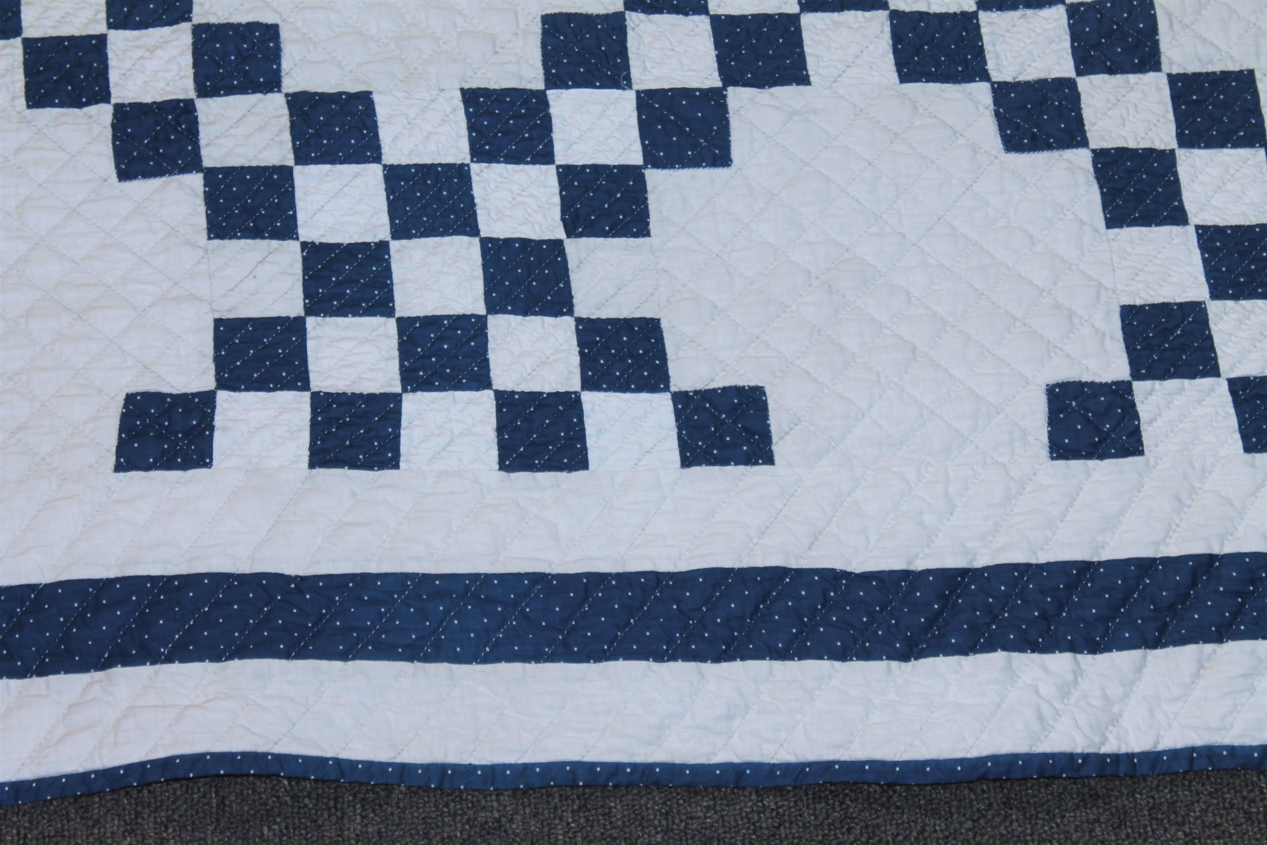 Hand-Crafted 19Th Blue & White Irish Chain Quilt
