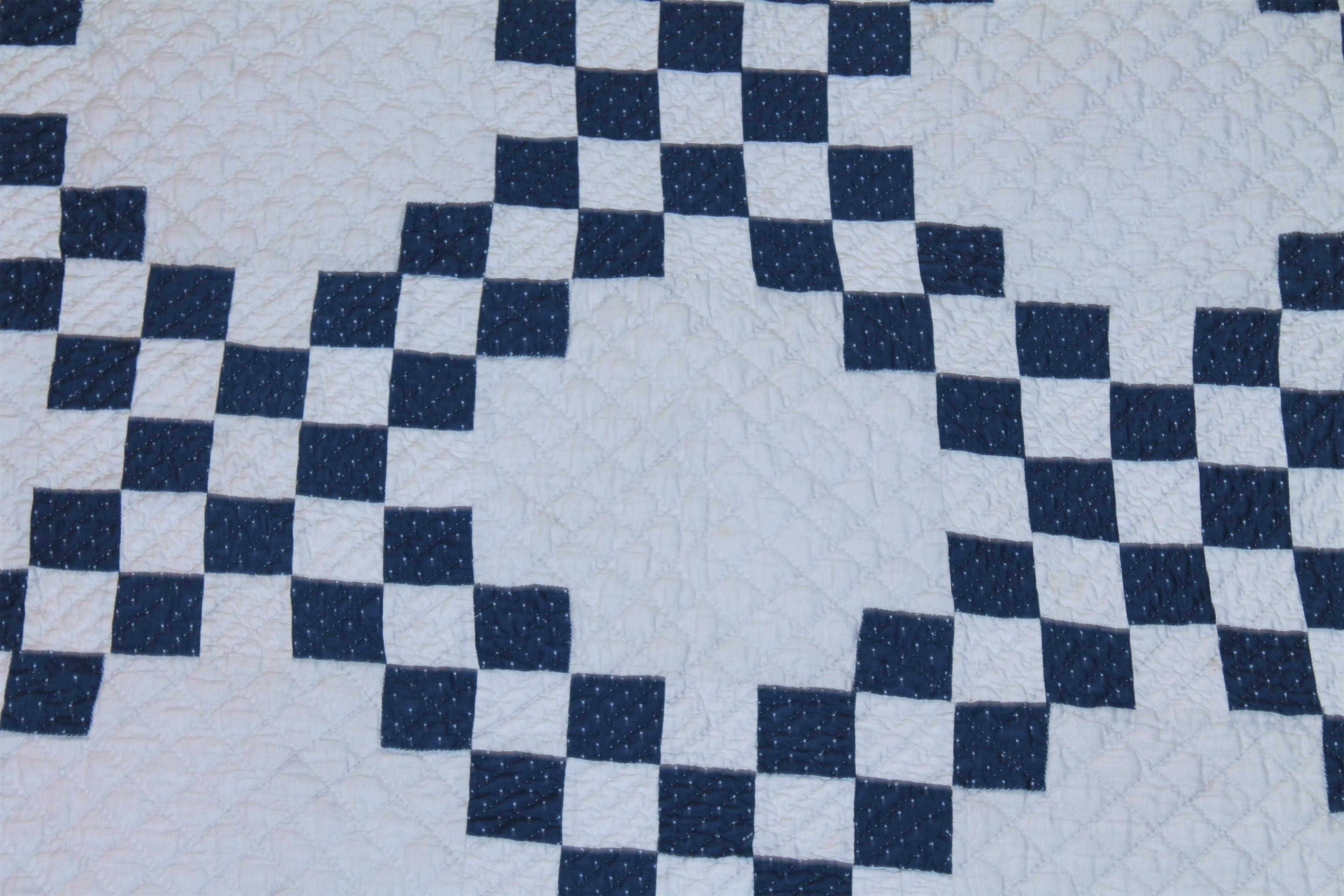 19th Century 19Th Blue & White Irish Chain Quilt