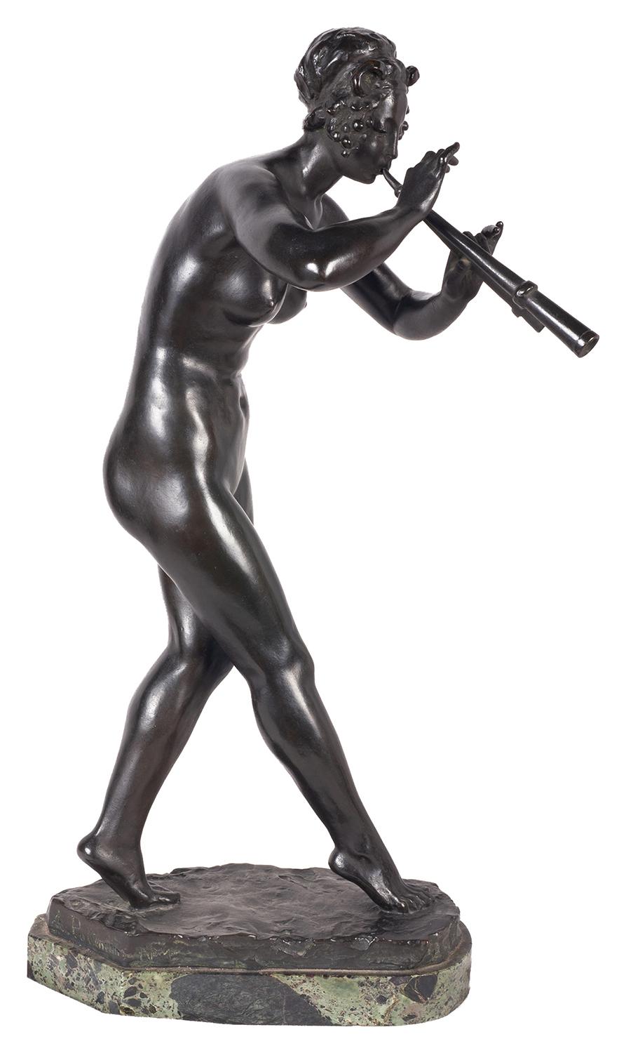 19th Century Bronze Classical Female Nude Piper For Sale 3