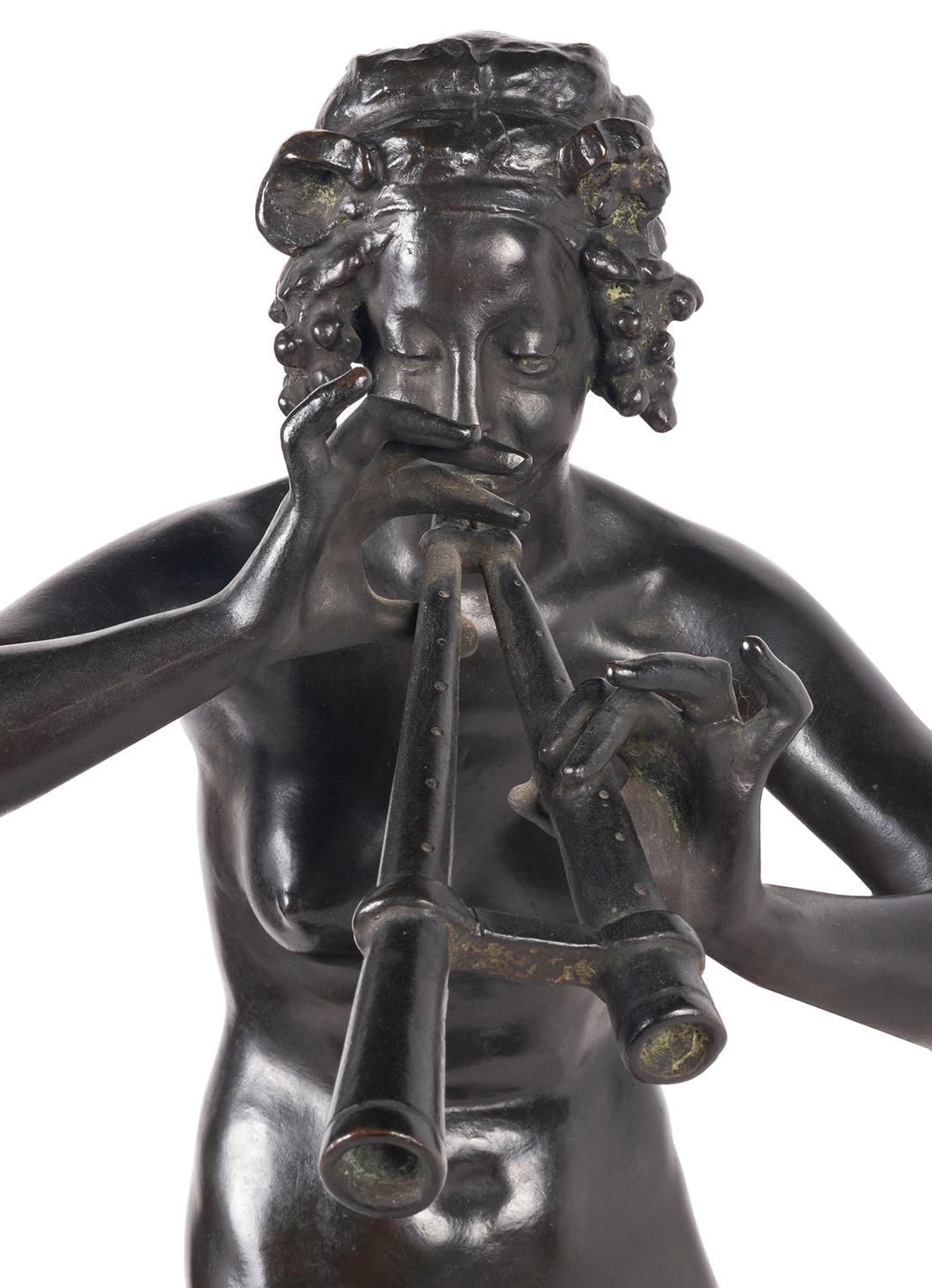 Neoclassical 19th Century Bronze Classical Female Nude Piper For Sale