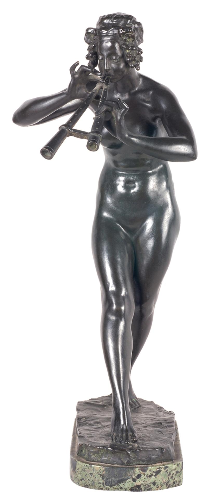 Klassischer weiblicher Akt-Piper aus Bronze des 19. Jahrhunderts (Patiniert) im Angebot