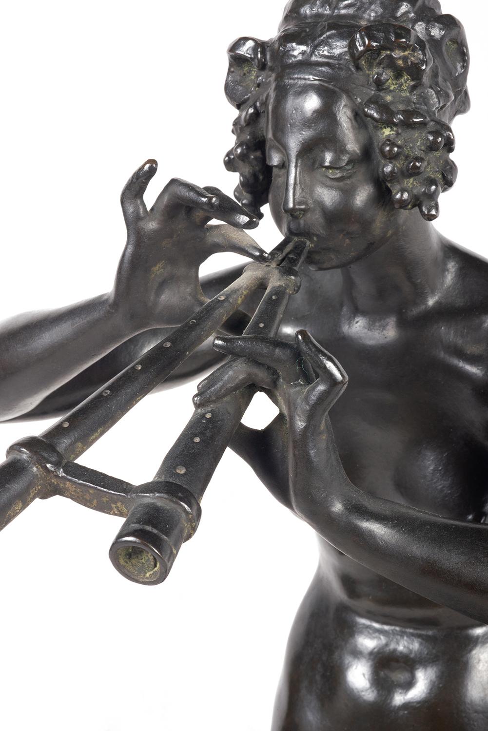 Patinated 19th Century Bronze Classical Female Nude Piper For Sale