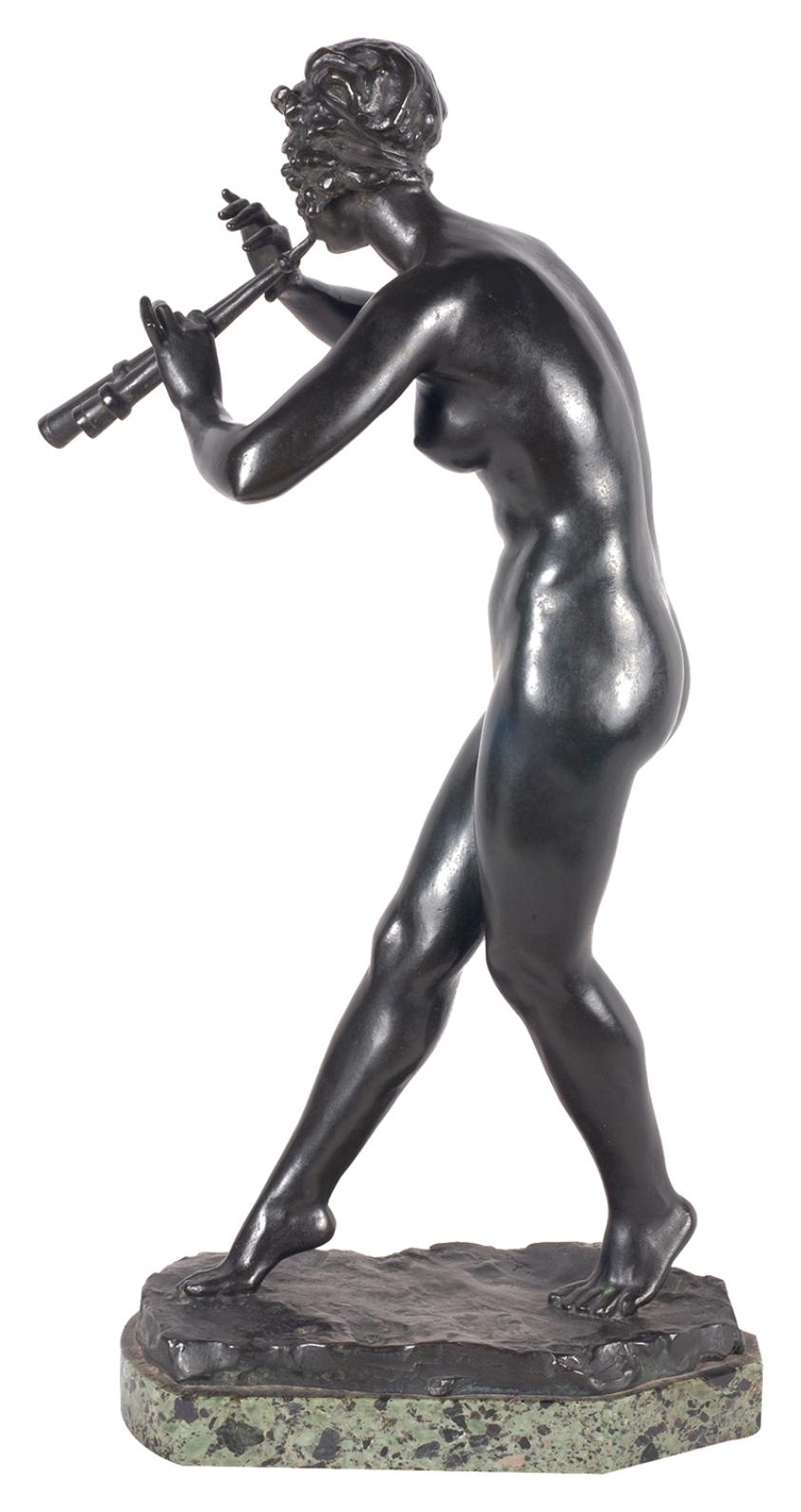 19th Century Bronze Classical Female Nude Piper For Sale 1