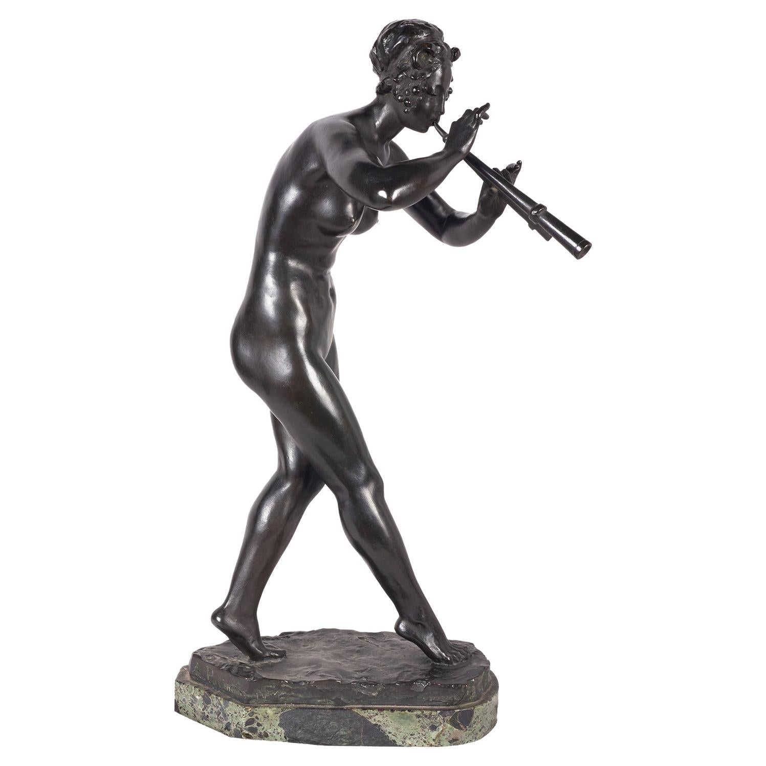19th Century Bronze Classical Female Nude Piper For Sale