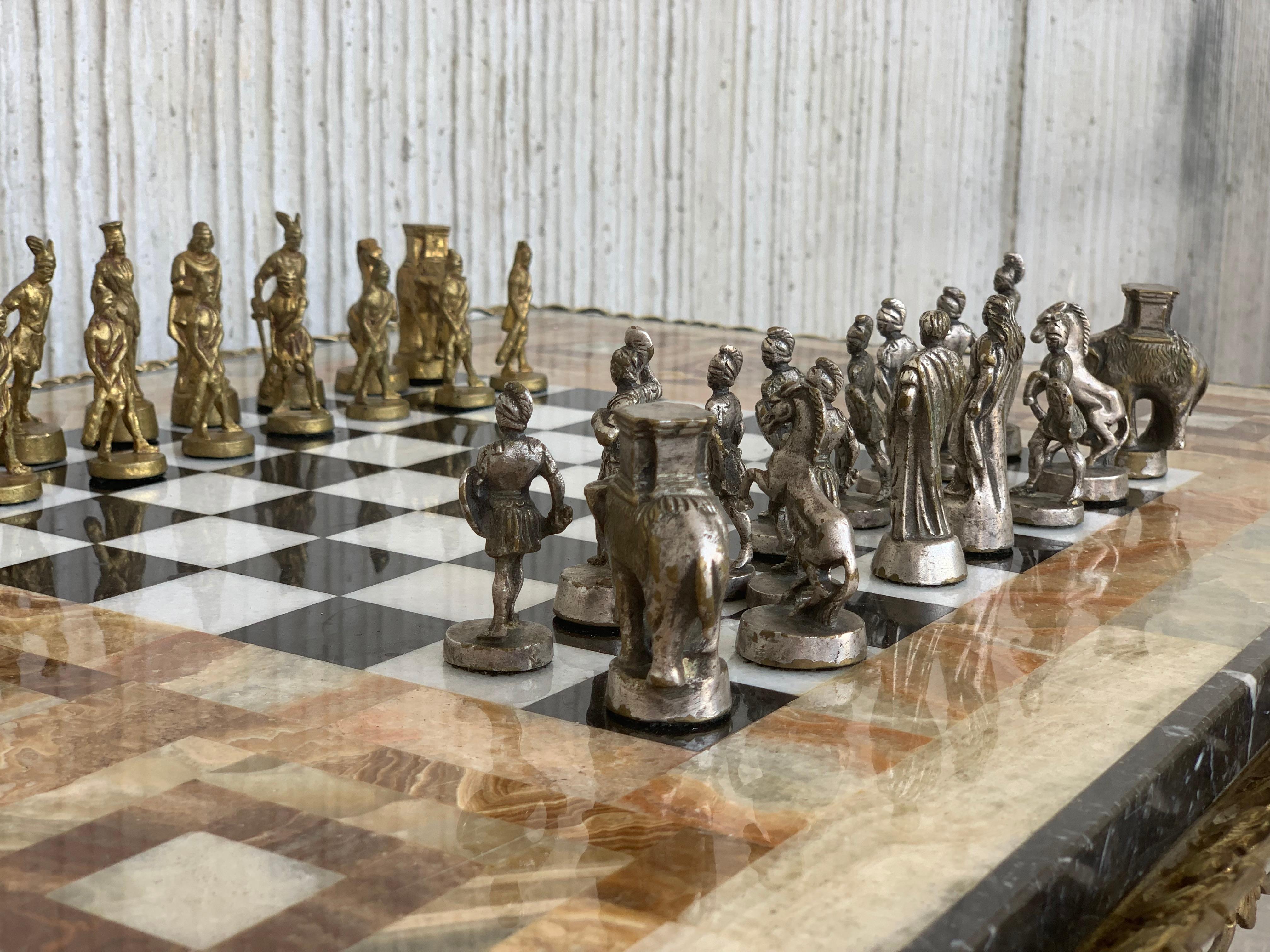 19th Century Bronze Game of Chess with Marble-Top and Bronze Legs Table 9