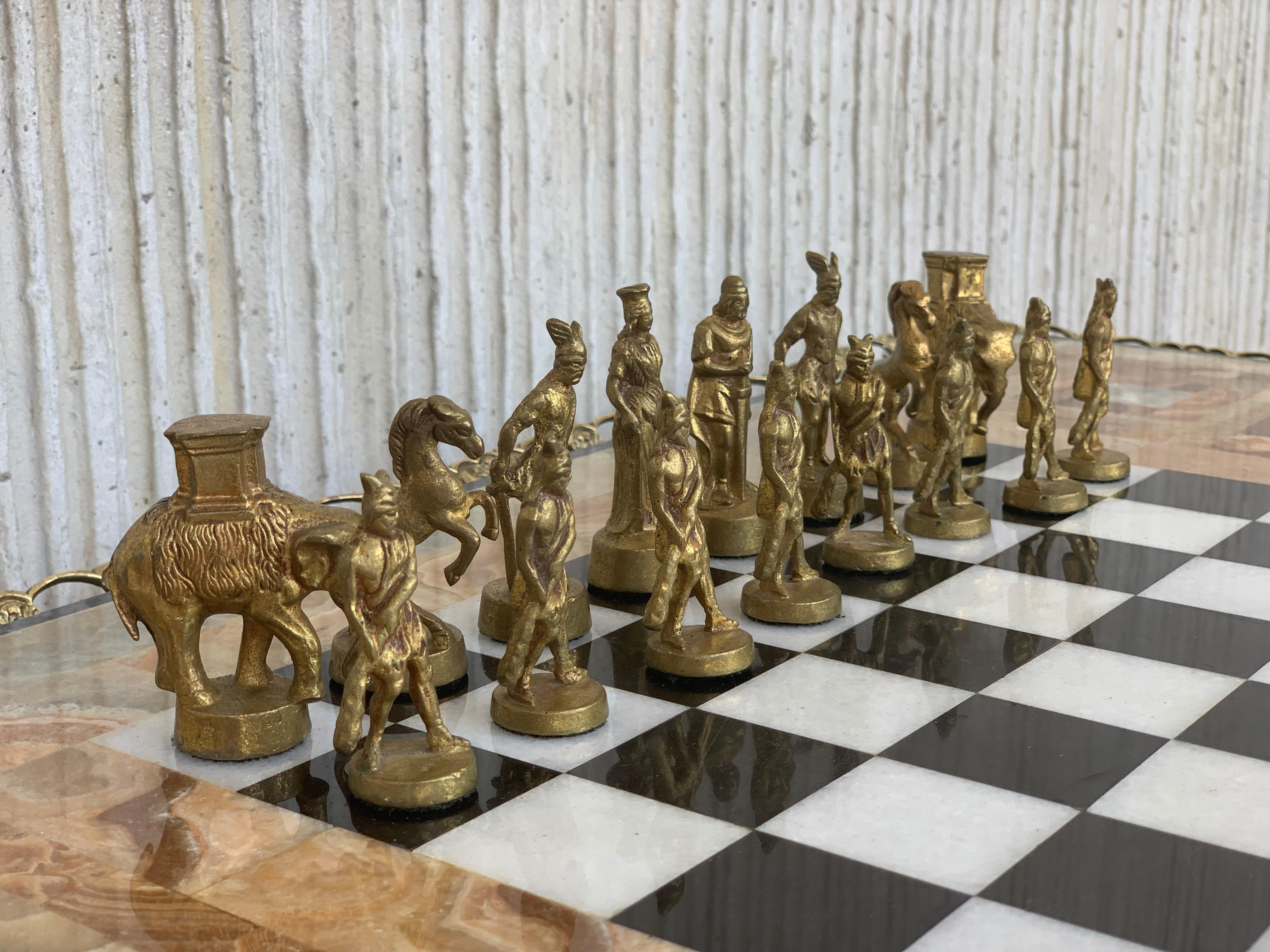 19th Century Bronze Game of Chess with Marble-Top and Bronze Legs Table 10