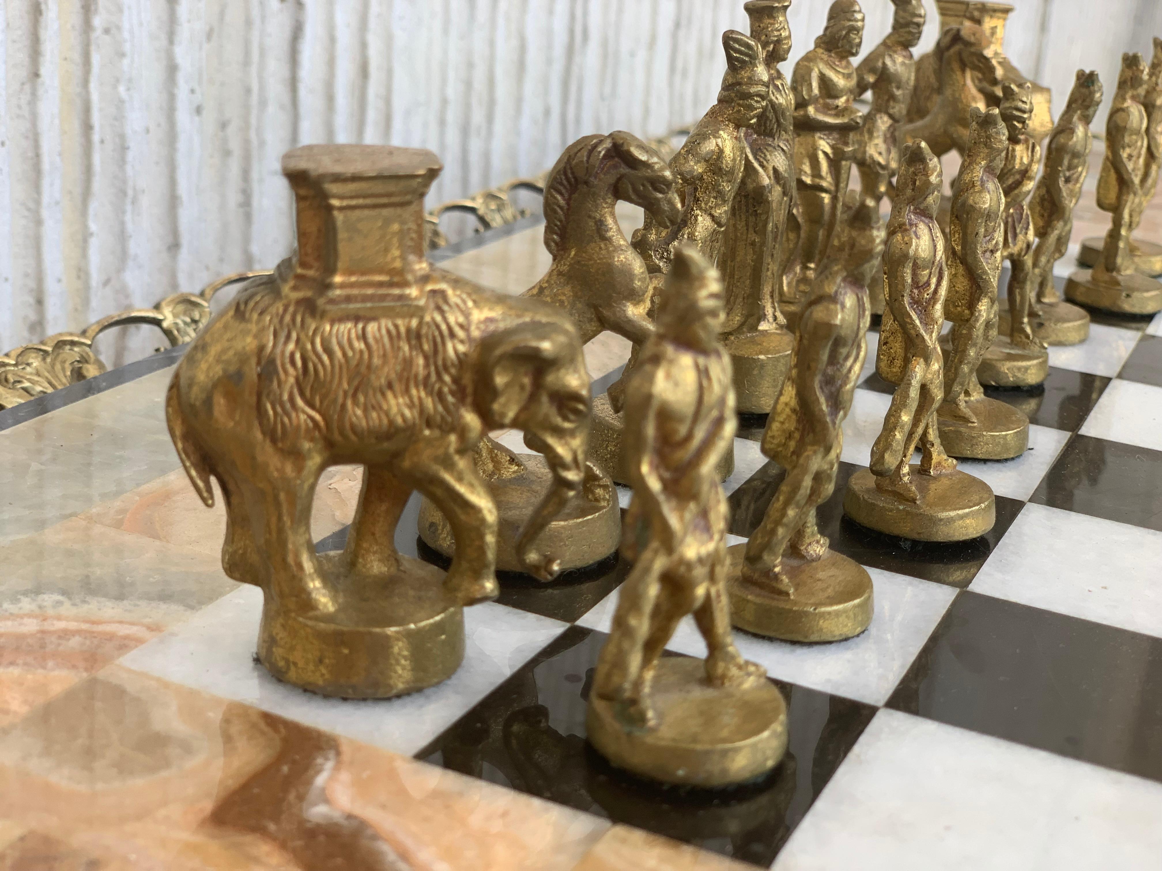 19th Century Bronze Game of Chess with Marble-Top and Bronze Legs Table 11