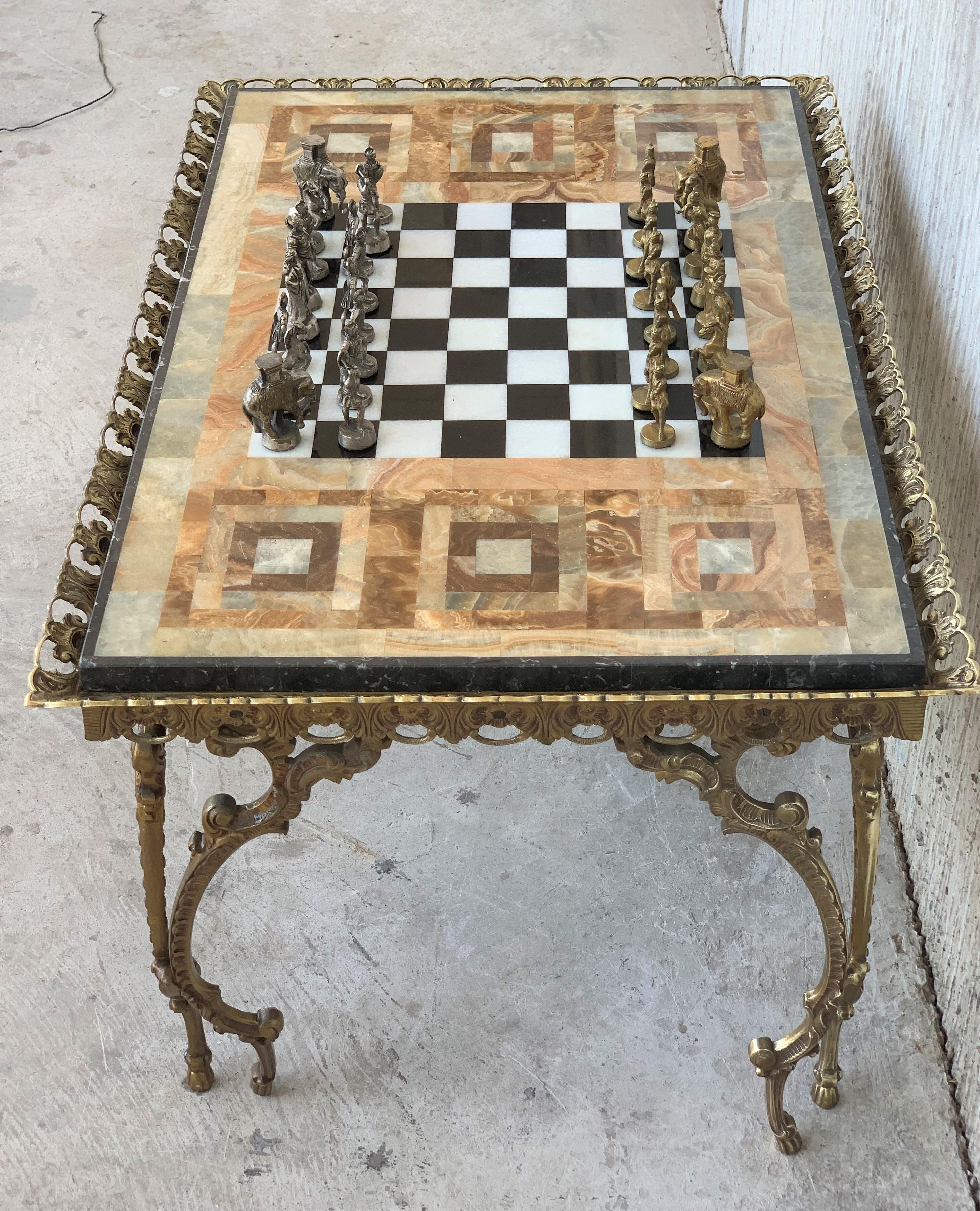 19th Century Bronze Game of Chess with Marble-Top and Bronze Legs Table In Good Condition In Miami, FL