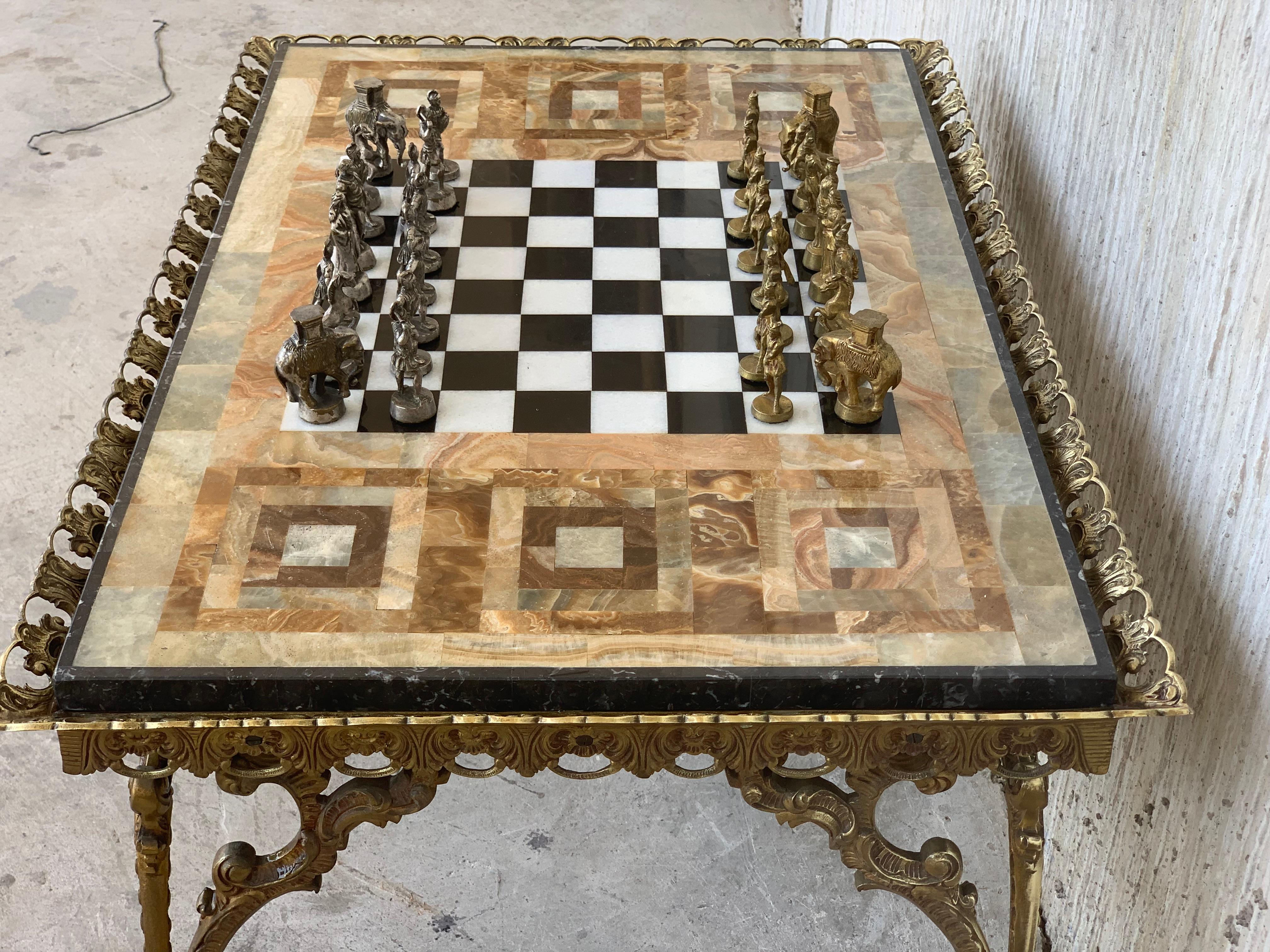 19th Century Bronze Game of Chess with Marble-Top and Bronze Legs Table 1