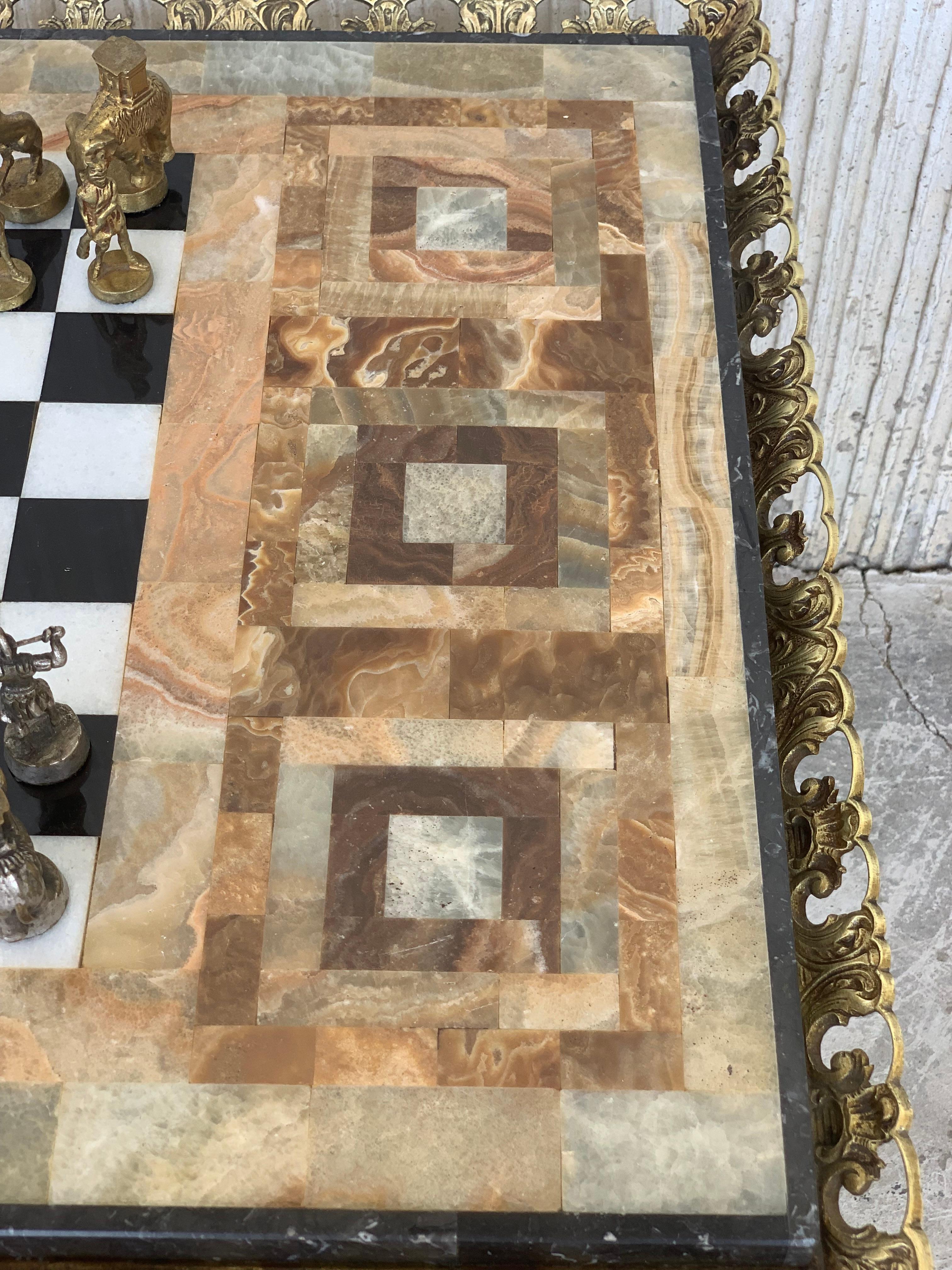 19th Century Bronze Game of Chess with Marble-Top and Bronze Legs Table 2