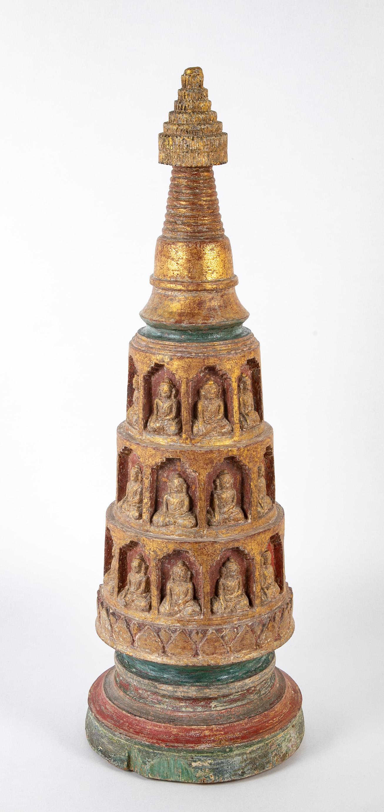 Other 19th Burmese Carved and giltwood Stupa with Buddhas in Niches For Sale