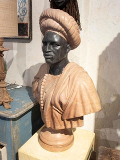 19th Bust of an African Knight in Two-Tone Carved Marble
