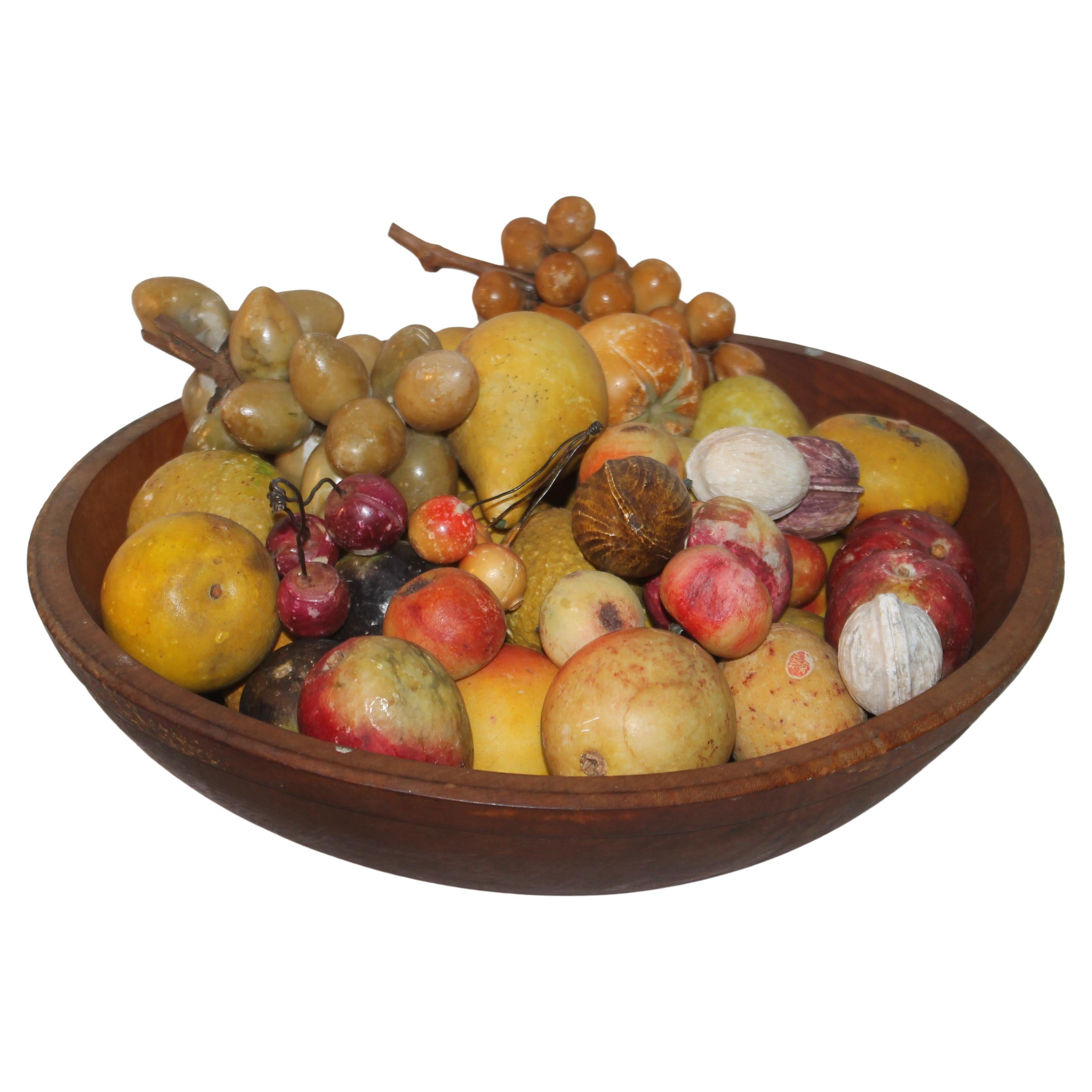 19th C 38 Pieces of Stone Fruit and Bowl For Sale