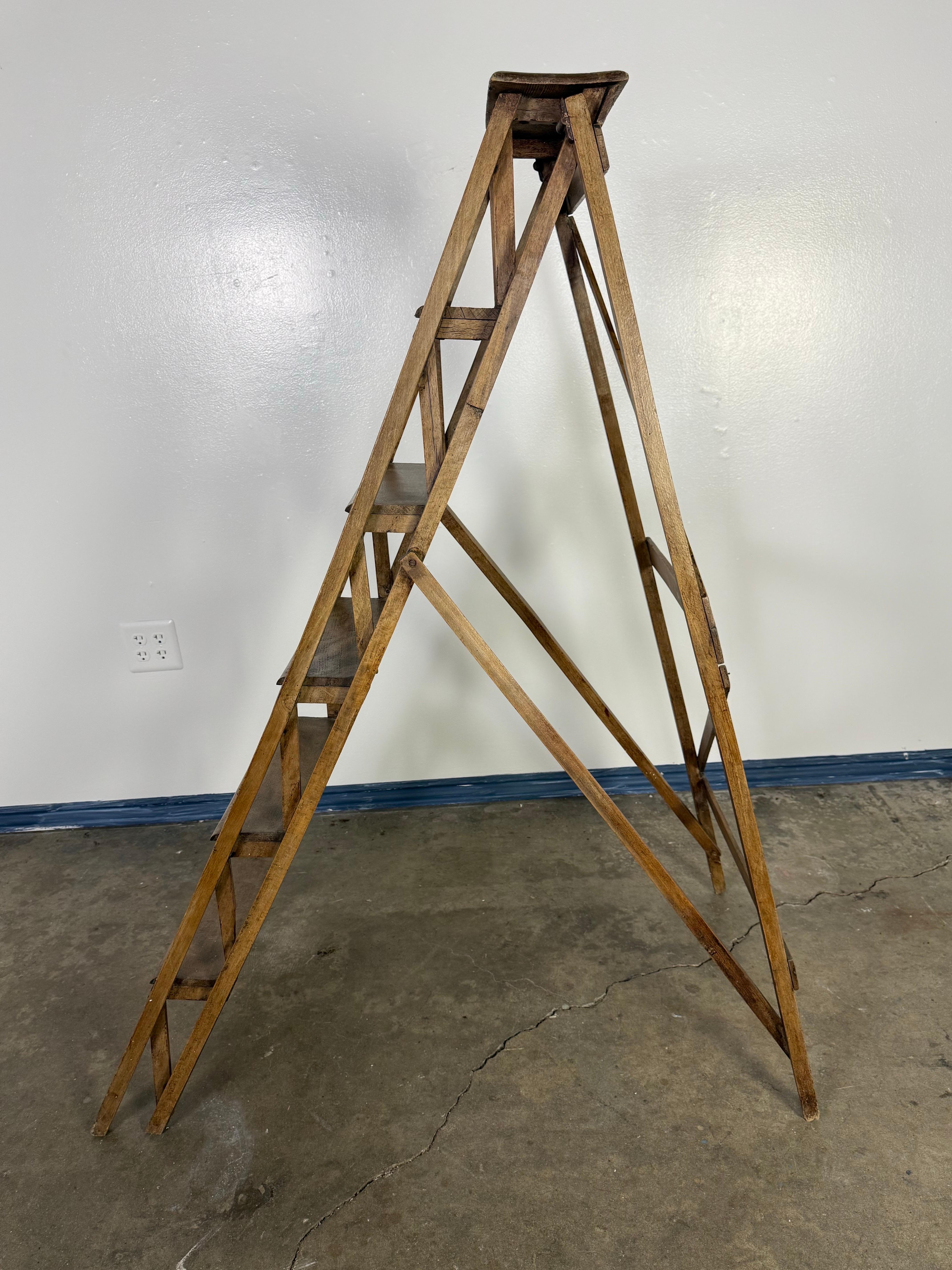 Rustic 19th C. A-Frame Wood Ladder