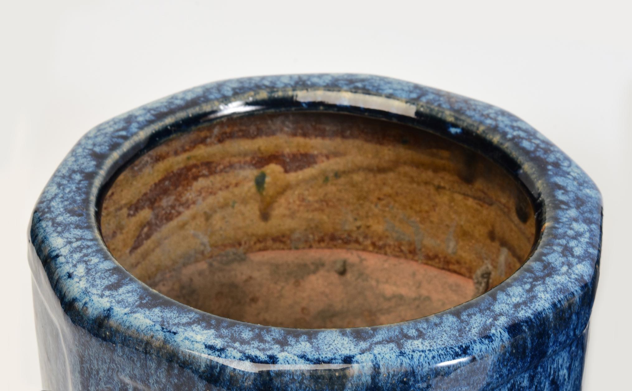 S. XIX, Pareja de antiguas ollas japonesas de cerámica esmaltada azul Shigaraki 