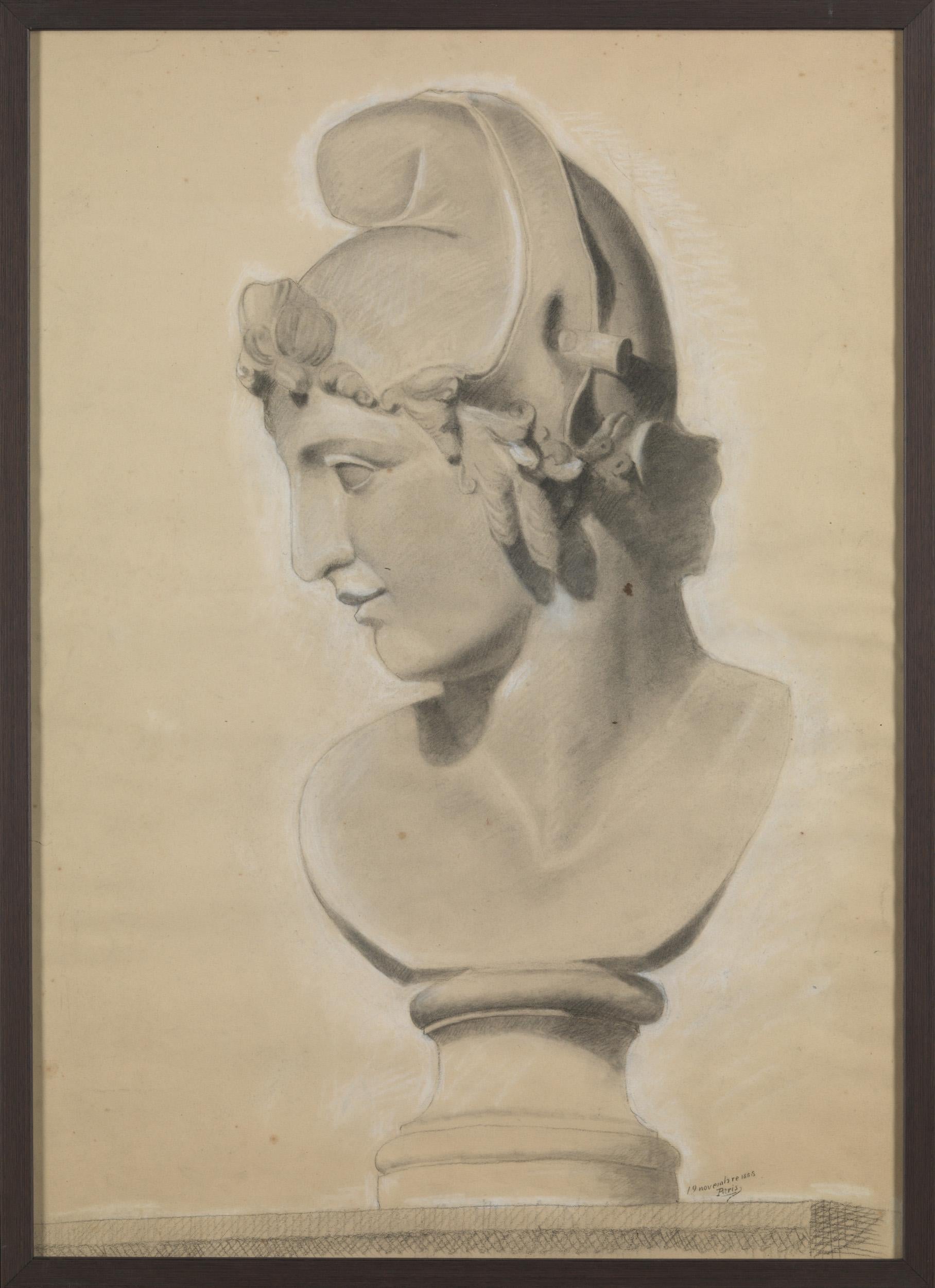 Belgian 19th C, Academy Student Drawing, Pencil on Paper For Sale