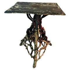 19th C Adirondack Handmade Cabin Shabby Chic Twig Vine Plant Stand Lamp Table