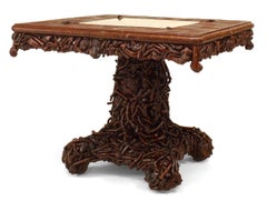 American Rustic Chess Game Table with Slat Twig and Root Design