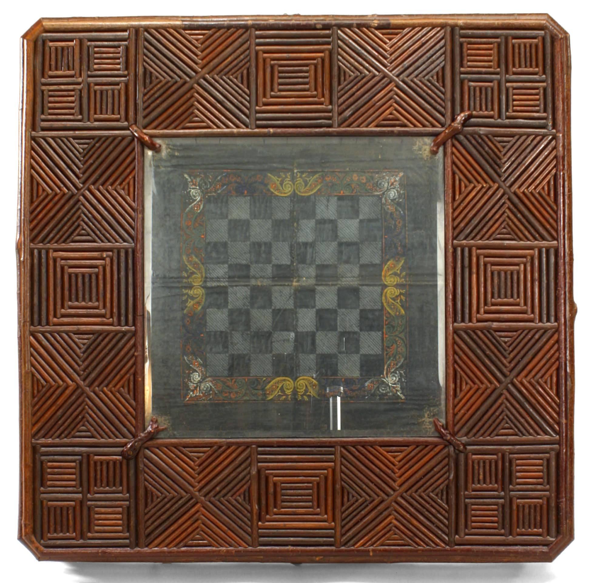 Adirondack American Rustic Chess Game Table with Slat Twig and Root Design For Sale