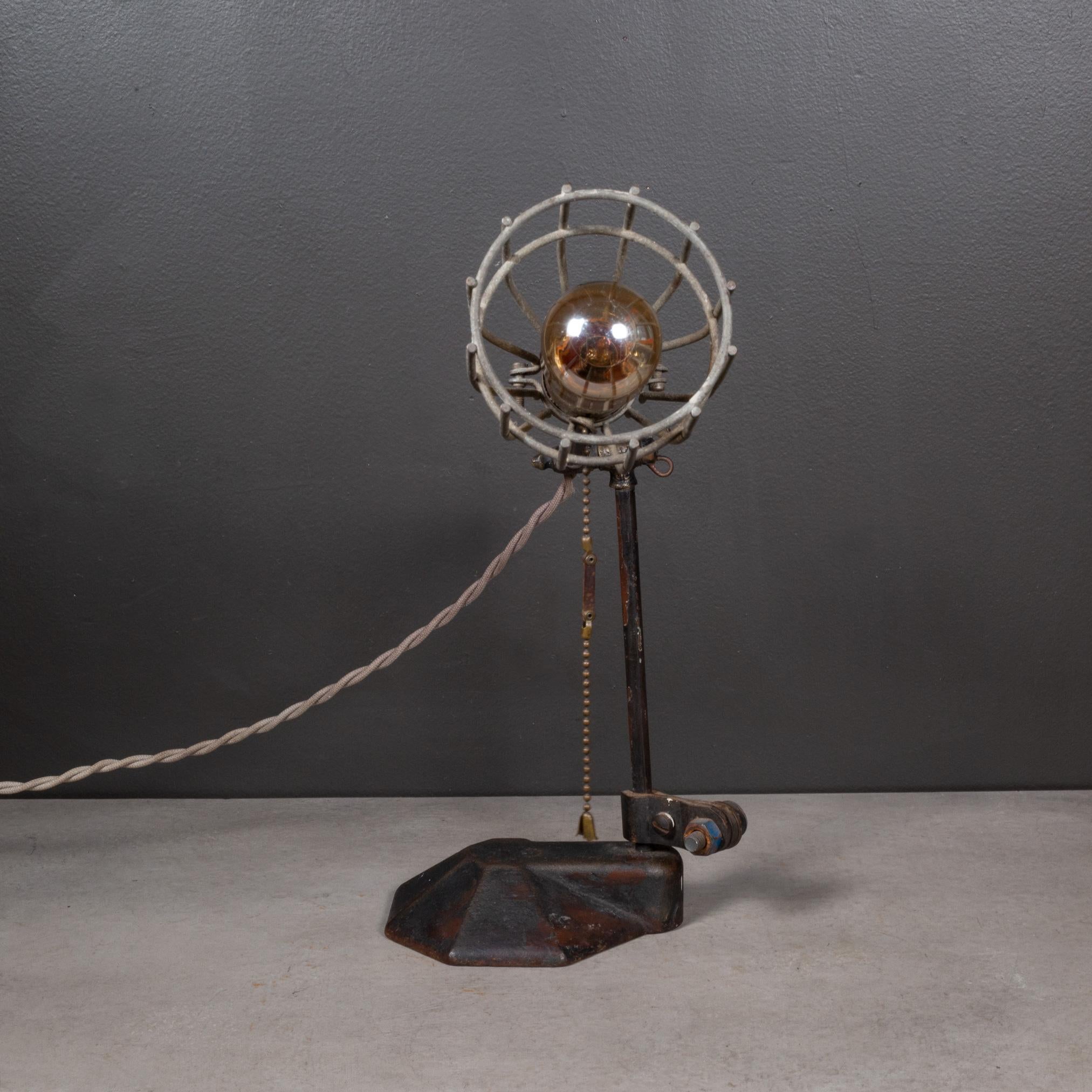 Industrial 19th Century Adjustable Cast Iron Caged Table Lamp  (FREE SHIPPING) For Sale
