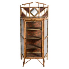 19Th. c. Aesthetic mouvement Bamboo & Glass Cabinet, 1880-1900