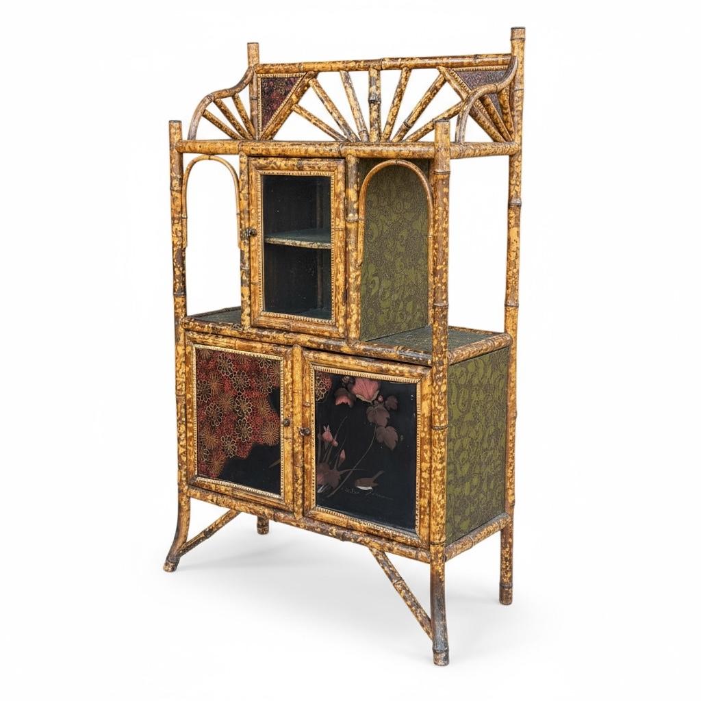 19th-C. Aesthetic Movement English Burnt Tortoise Bamboo Chinoiserie Cabinet In Good Condition For Sale In Kennesaw, GA