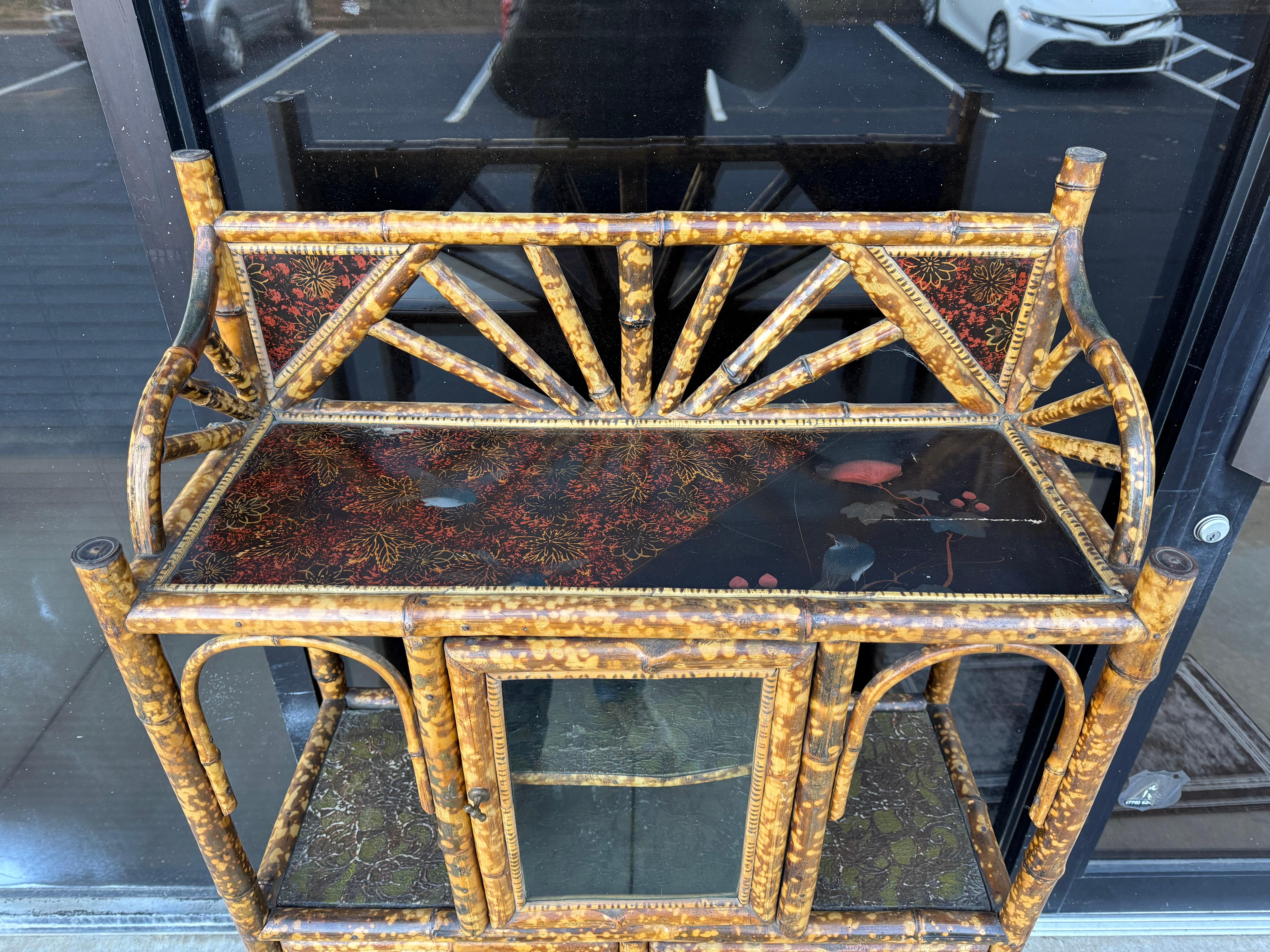 19th-C. Aesthetic Movement English Burnt Tortoise Bamboo Chinoiserie Cabinet For Sale 1