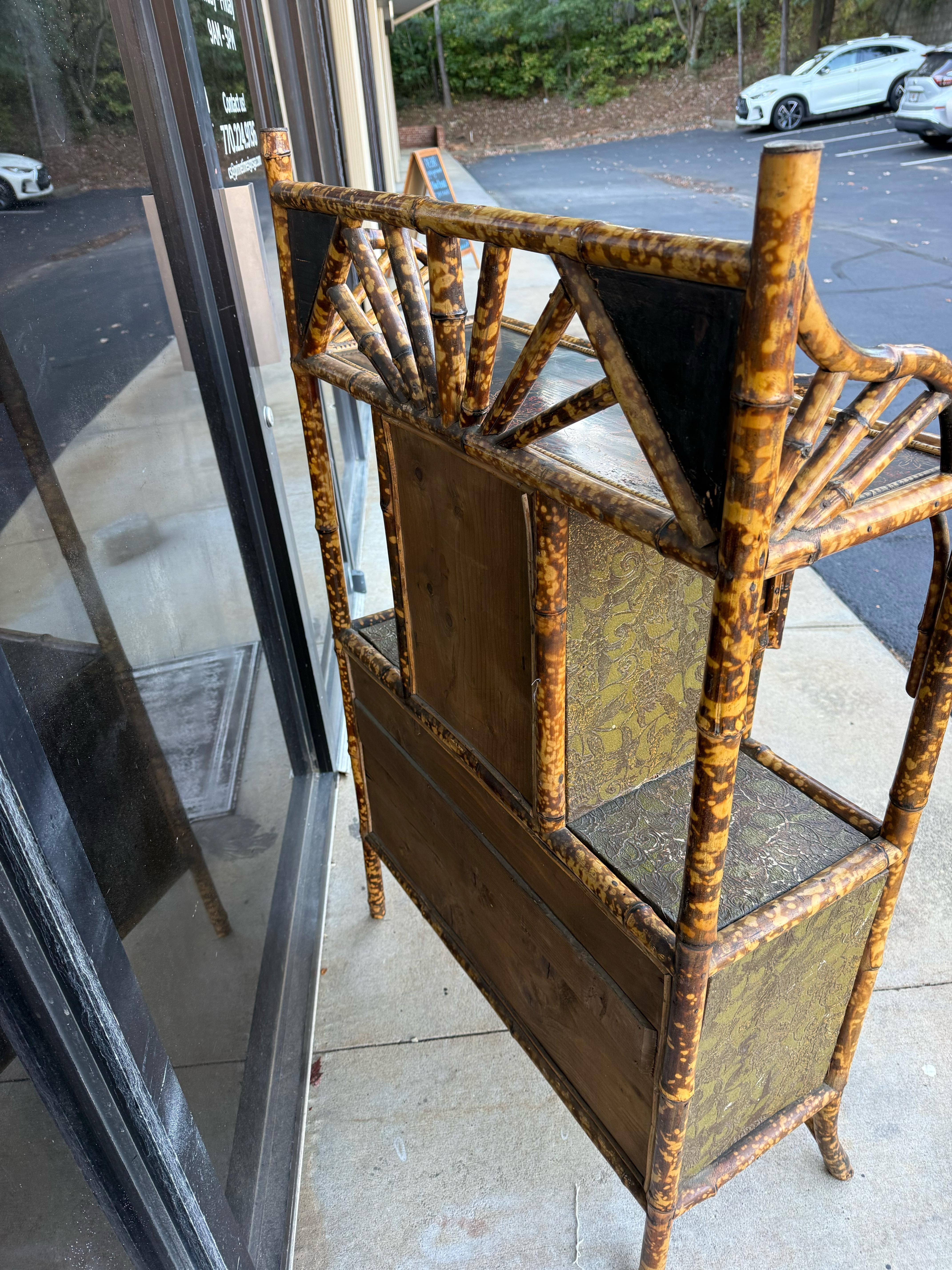 19th-C. Aesthetic Movement English Burnt Tortoise Bamboo Chinoiserie Cabinet For Sale 2