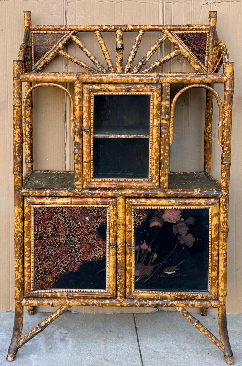 19th-C. Aesthetic Movement English Burnt Tortoise Bamboo Chinoiserie Cabinet For Sale 3