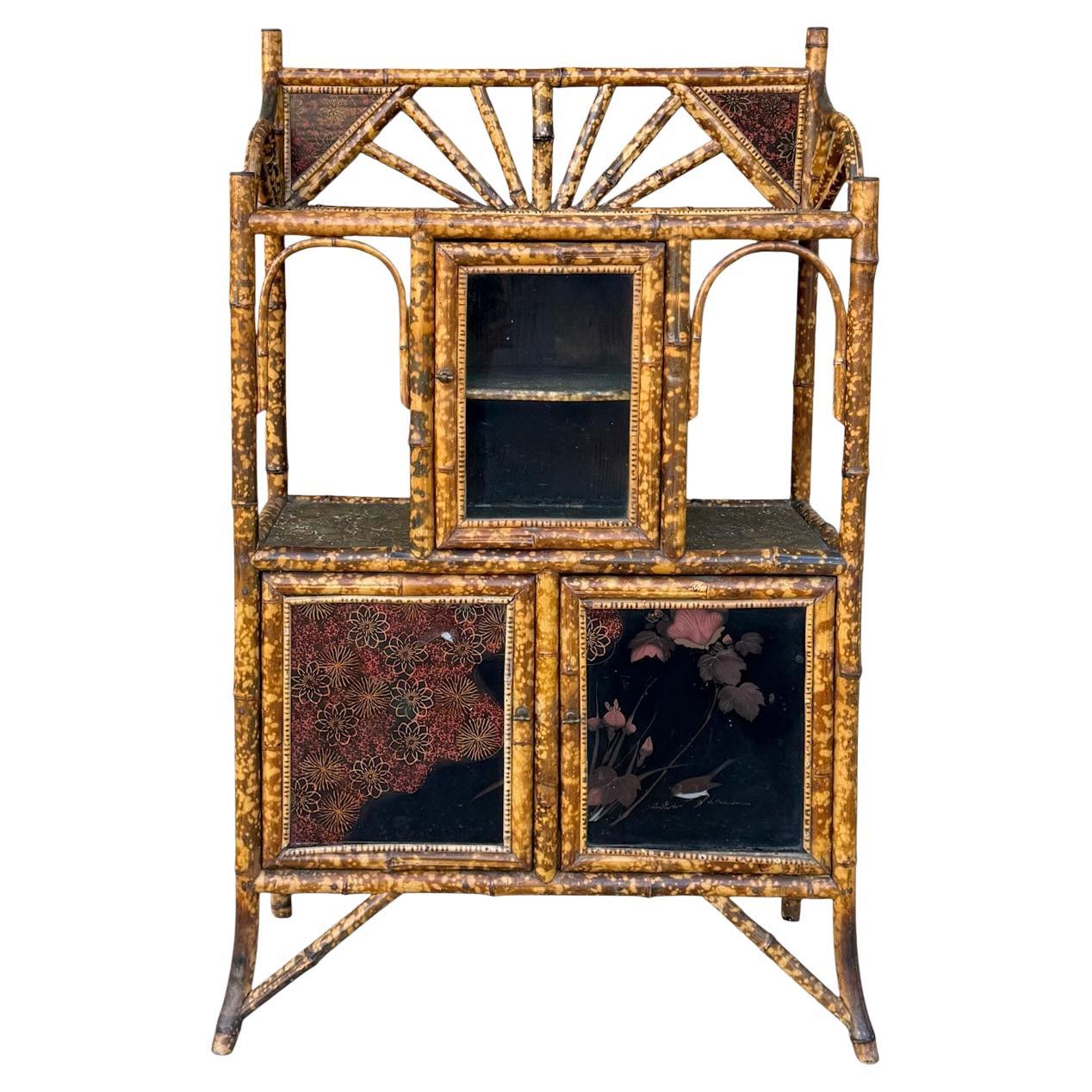 19th-C. Aesthetic Movement English Burnt Tortoise Bamboo Chinoiserie Cabinet For Sale