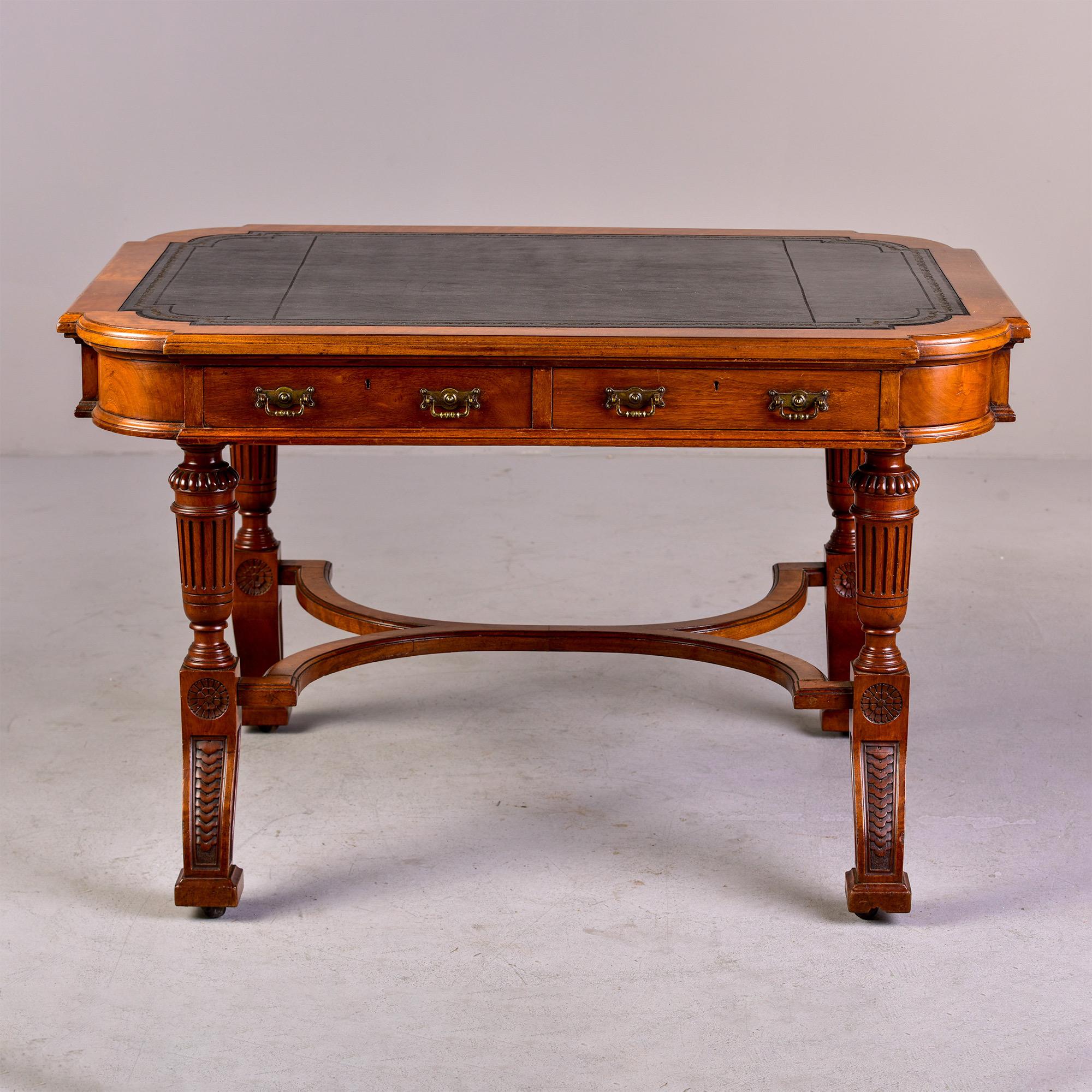 19th C Aesthetic Movement Mahogany Library Desk with Leather Top 7