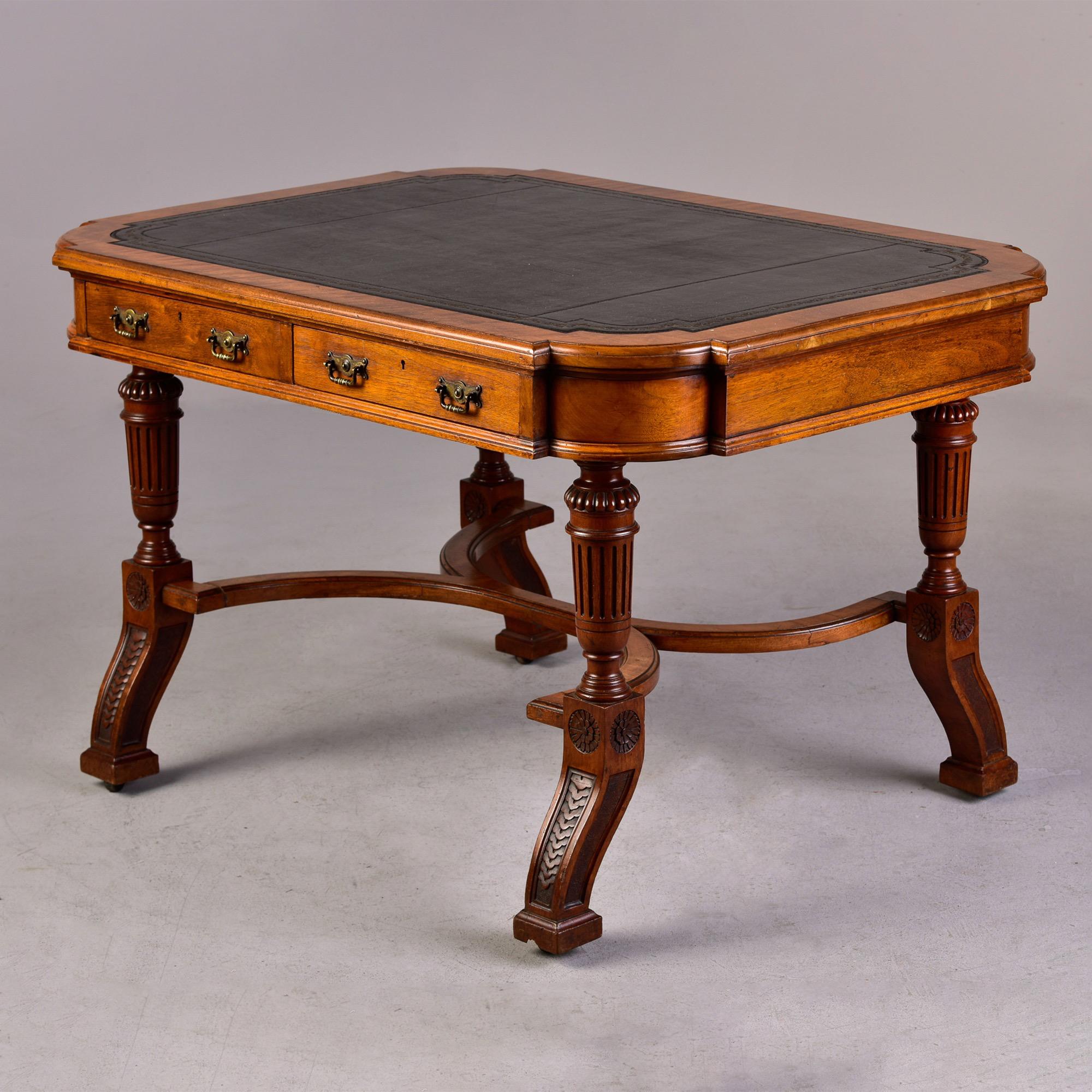 19th C Aesthetic Movement Mahogany Library Desk with Leather Top 1