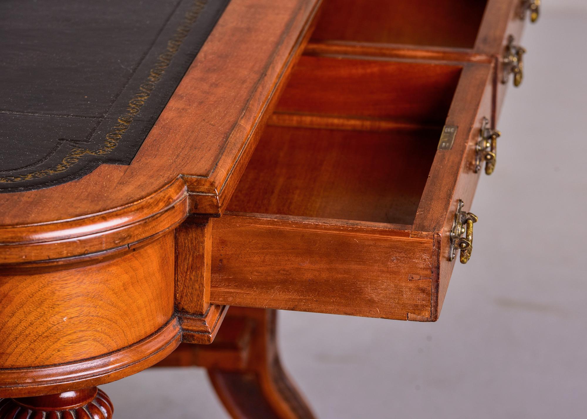 19th C Aesthetic Movement Mahogany Library Desk with Leather Top 3