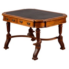 19th C Aesthetic Movement Mahogany Library Desk with Leather Top