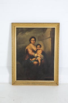 19th C. After Bartolome E. Murillo Our Lady Of The Rosary Oil On Canvas Painting