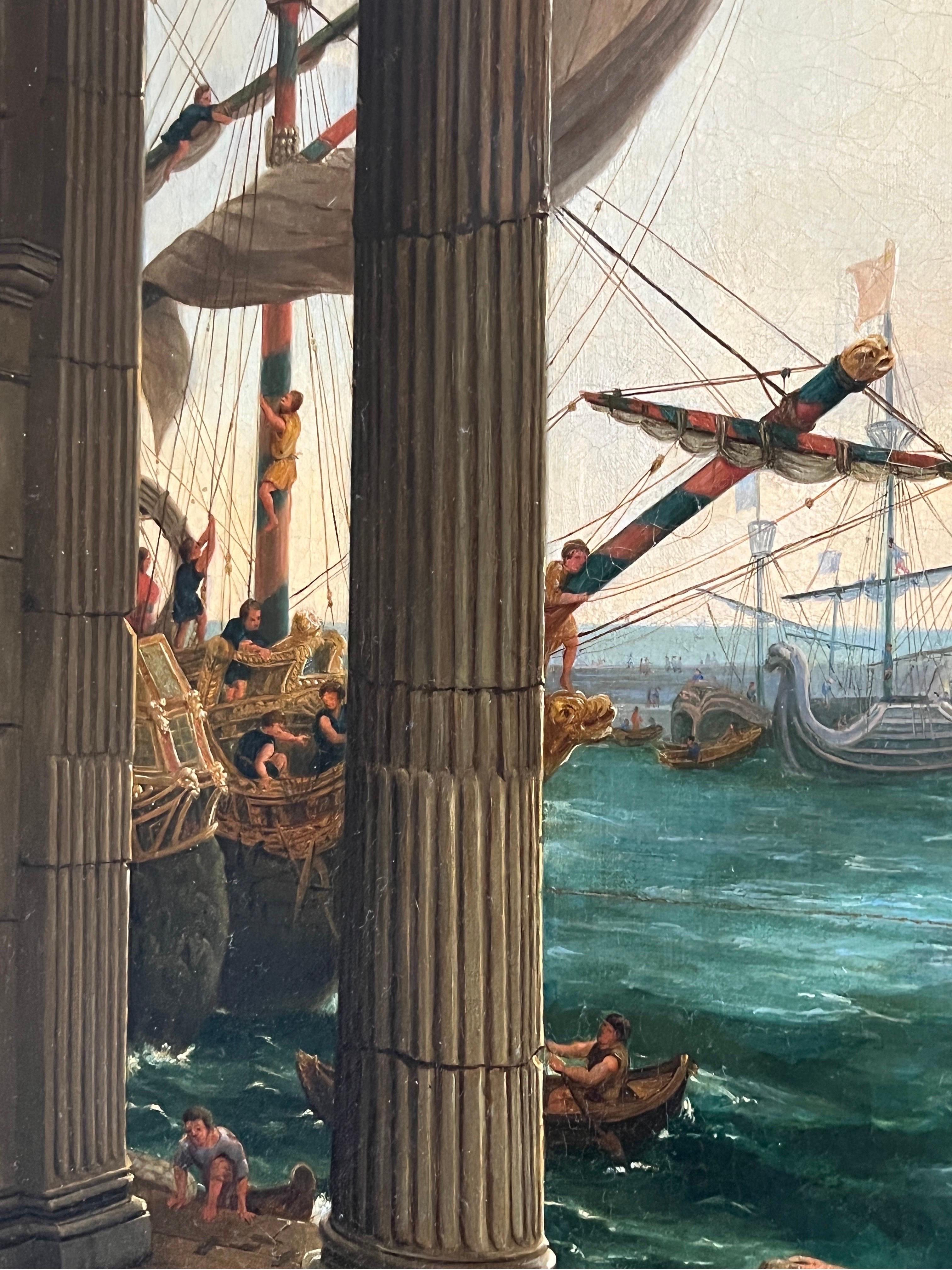 19th C., After Claude Lorrain “Embarkation of the Queen of Sheba” Oil on Canvas For Sale 4