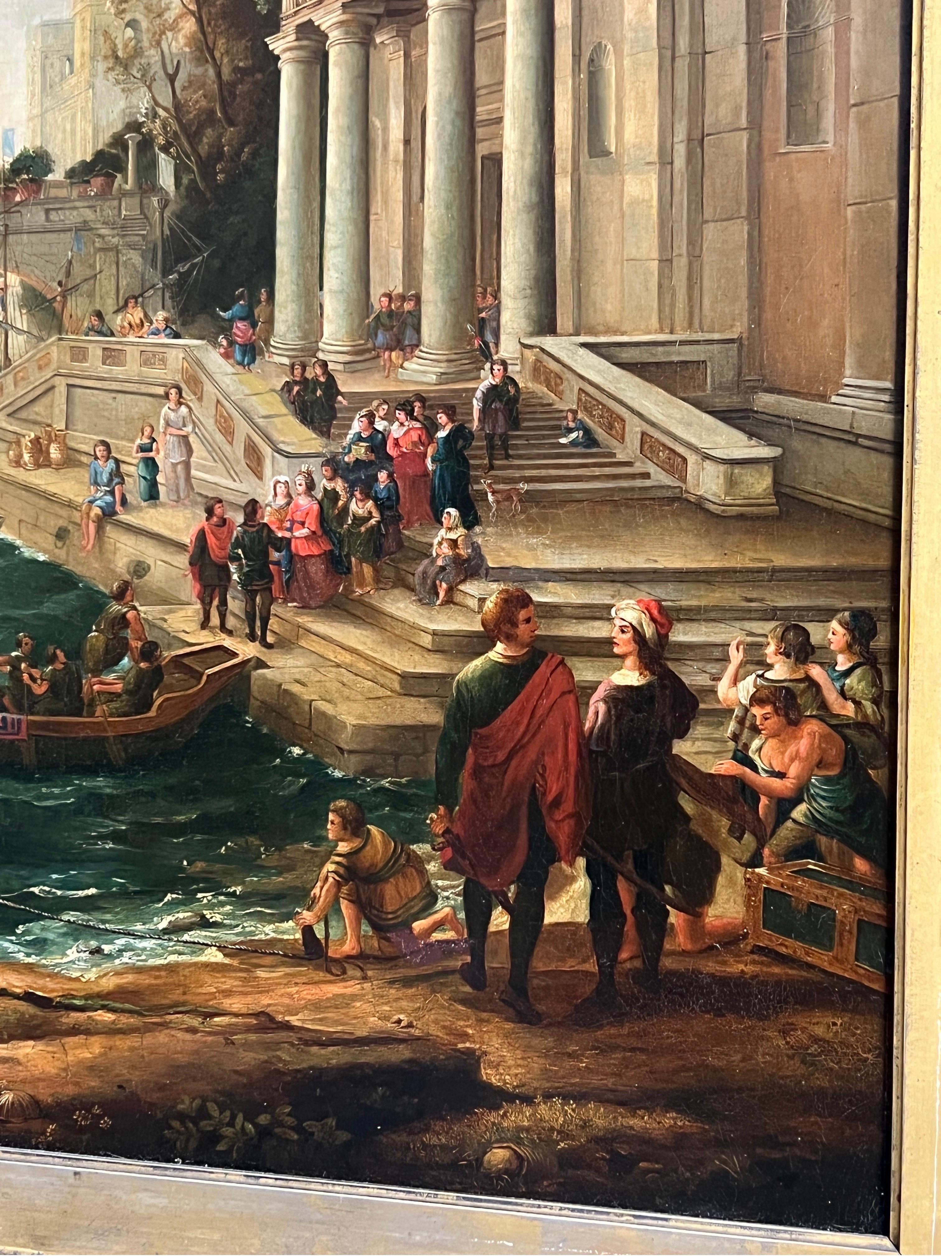 19th C., After Claude Lorrain “Embarkation of the Queen of Sheba” Oil on Canvas For Sale 1