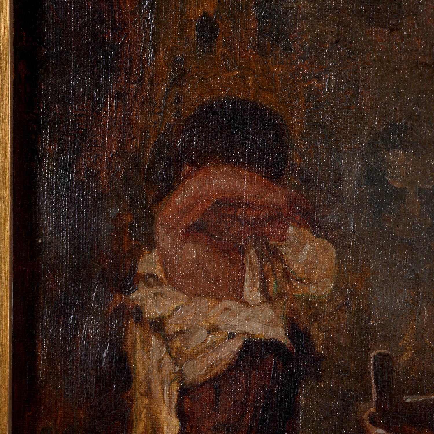 Doré 19e s. Huile sur toile encadrée d'après Gustav Laeverenz - Mère se baignant des enfants en vente