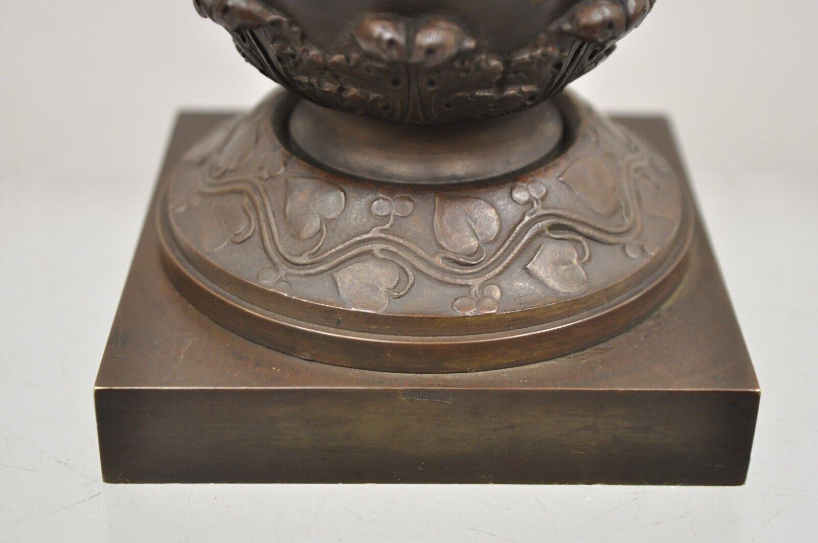 19th C Alfred Daubree French Neoclassical Bronze Figural Urn Vase with Lions For Sale 10
