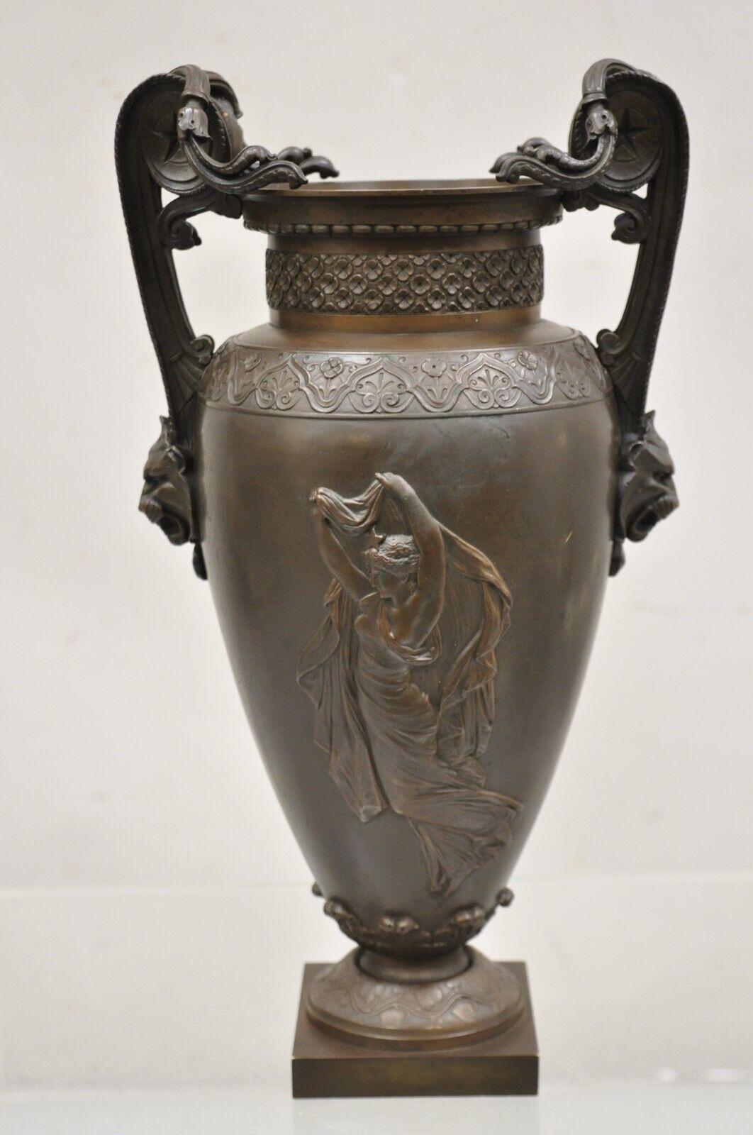 19th Century 19th C Alfred Daubree French Neoclassical Bronze Figural Urn Vase with Lions For Sale
