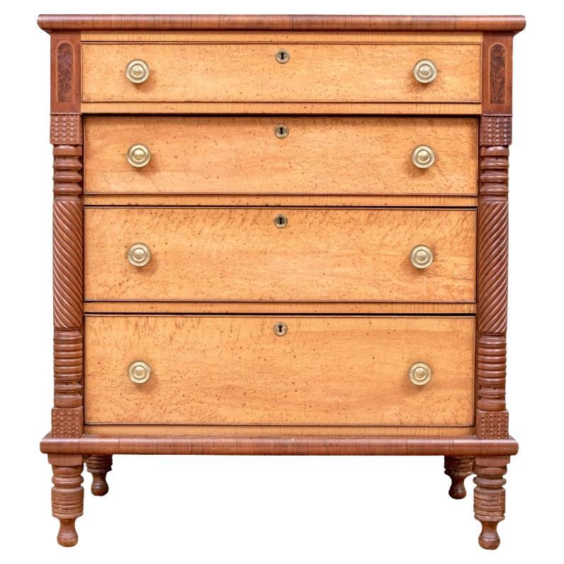 19th C. Am. Empire Mahogany & Birdseye Maple Chest Of Drawers (For Restoration)