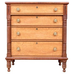 19th C. Am. Empire Mahogany & Birdseye Maple Chest Of Drawers (For Restoration)