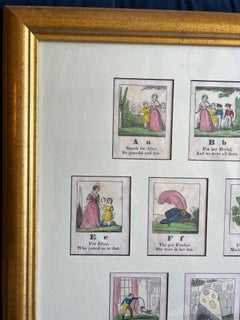 19th C. American - A Framed Set of 13 Hand Colored Alphabet Woodcut Prints A-M
