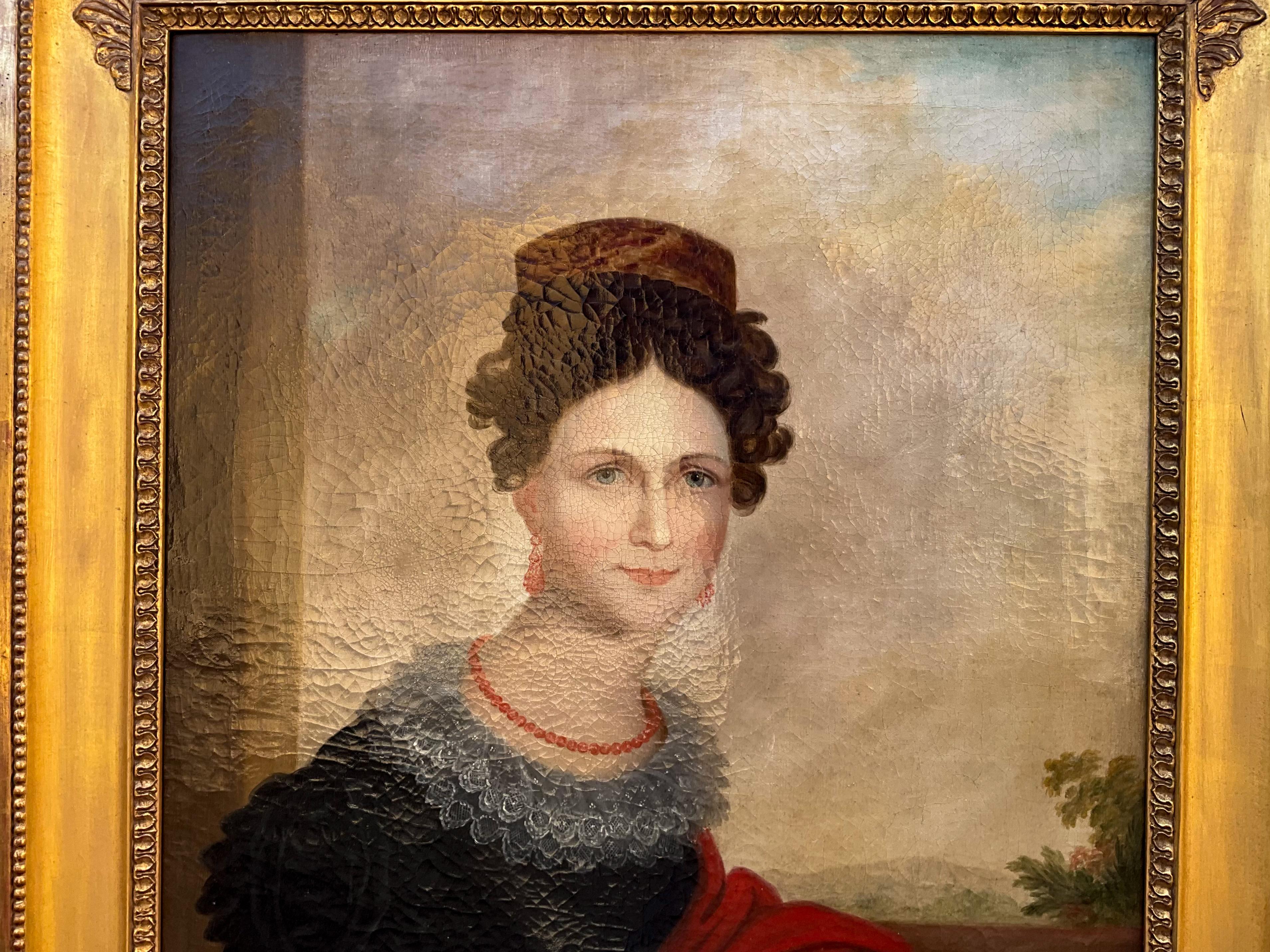 19th-C. American Ancestral Portrait of a Young Woman W/ Victorian Styling, c 1840 1