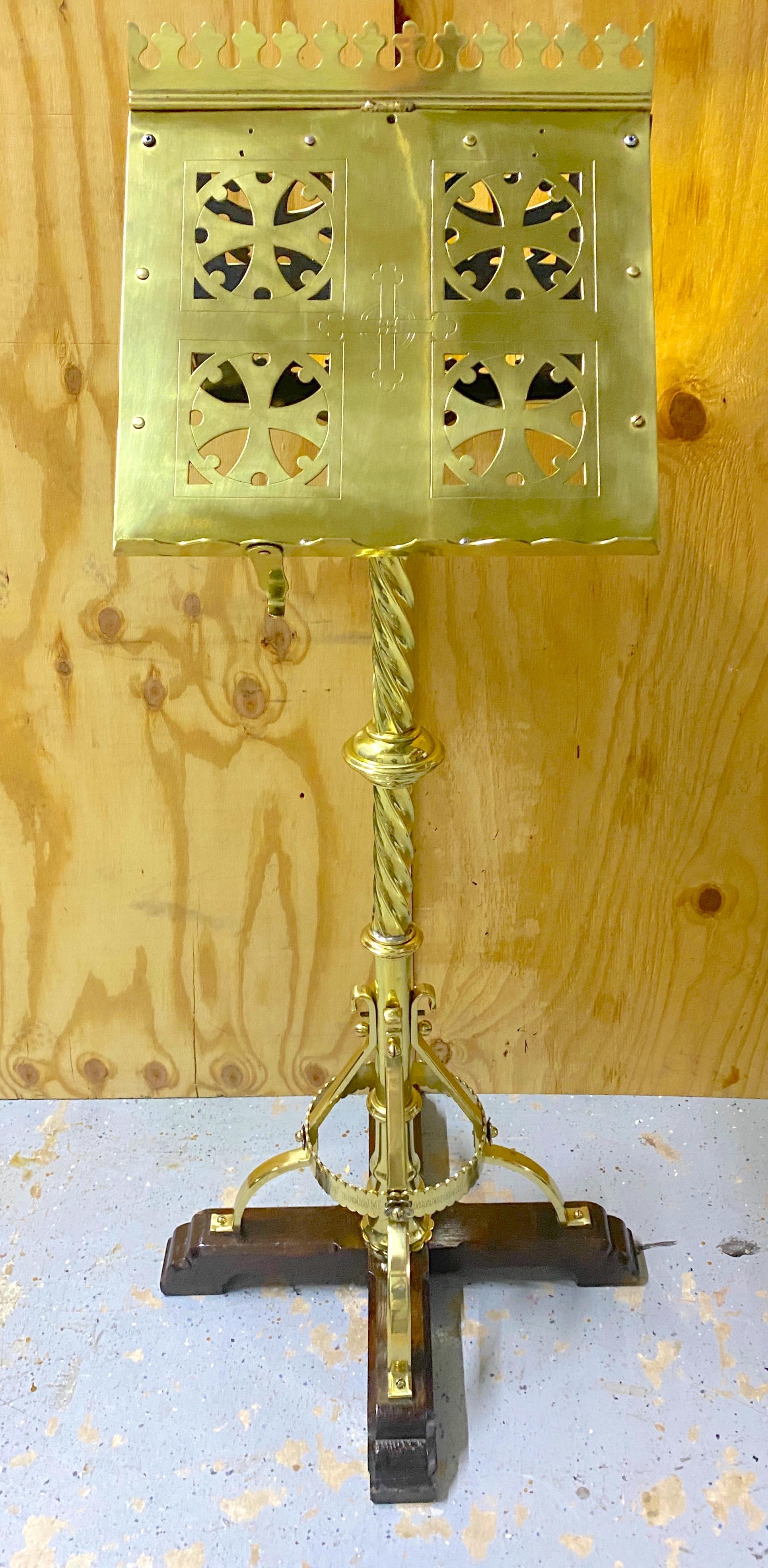 Gothic Revival 19th C. American Brass Ecclesiastical Revolving Dual Sided Lectern/ Music Stand  For Sale