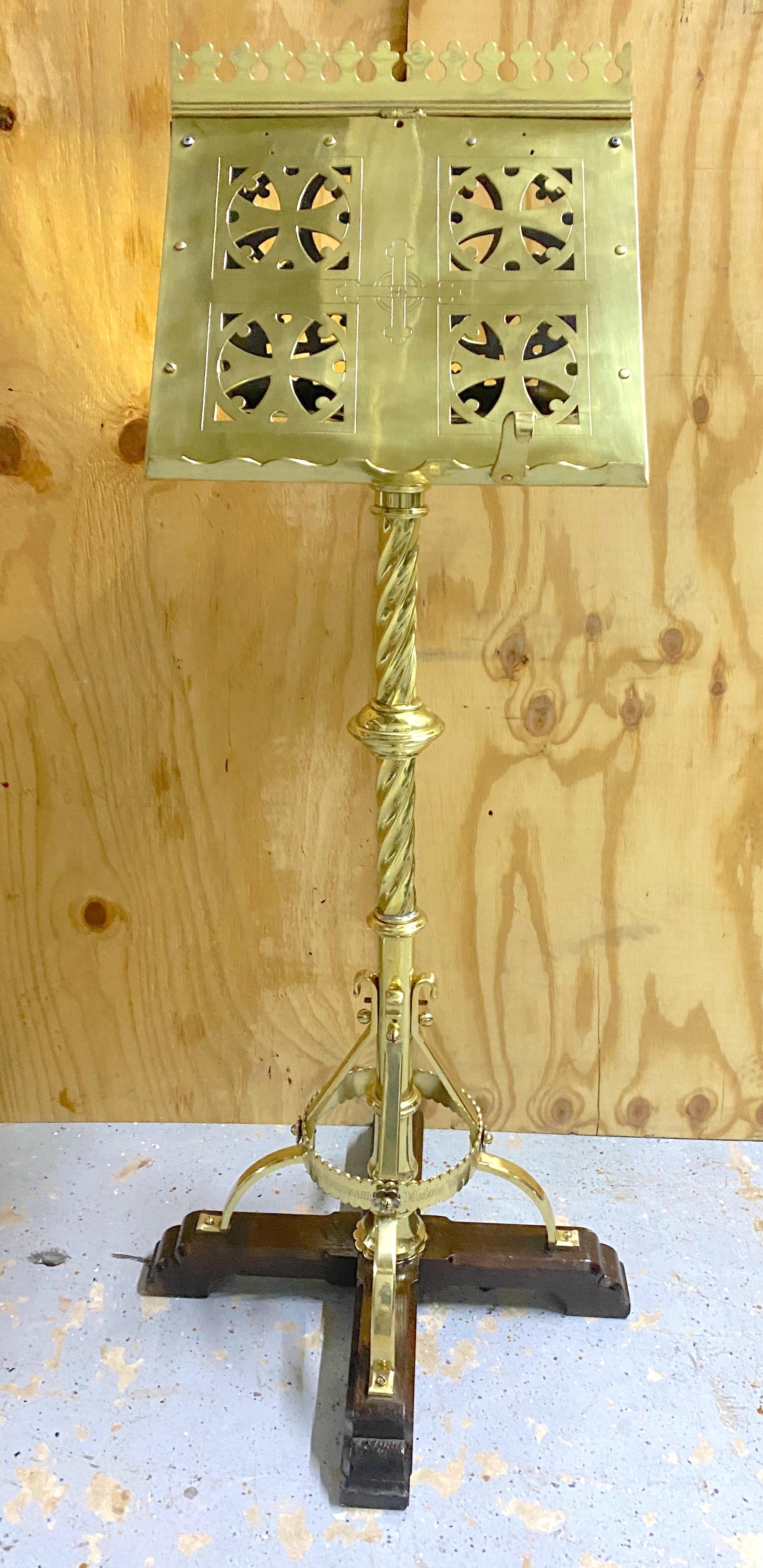 Polished 19th C. American Brass Ecclesiastical Revolving Dual Sided Lectern/ Music Stand  For Sale