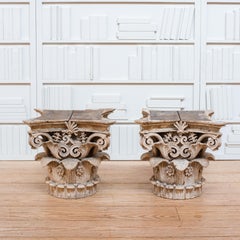 19th C. American Carved Wood and Gesso Corinthian Capitals
