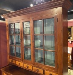 19th c American Cherry Two Part Step Back Cupboard w/Tiger Maple Drawer Fronts